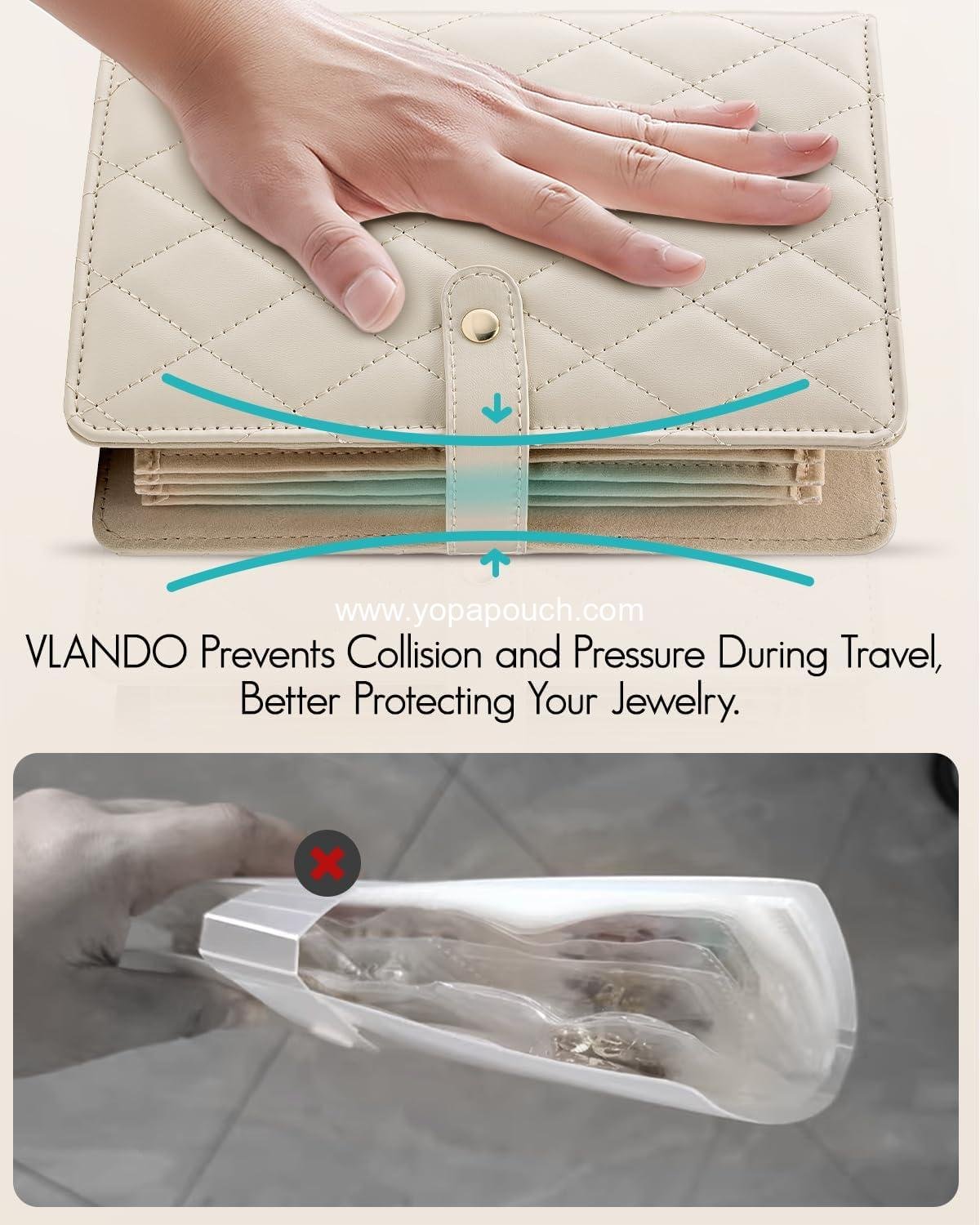 Wholesale Jewelry Organizer Case, Travel Jewelry Storage Book with Clear Zipper Velvet Pouches for Rings, Necklaces, Earrings - Cream White, Supplier