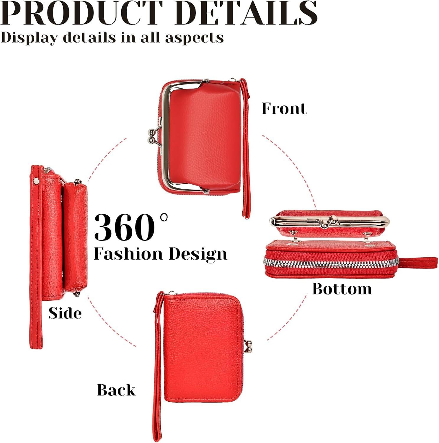 OEM Women's RFID Blocking Zip-Around Wristlet Wallet with Coin Purse and Card Slots - Vegan Leather with Secure Clasp (Gift Ready) (Red) - Supplier