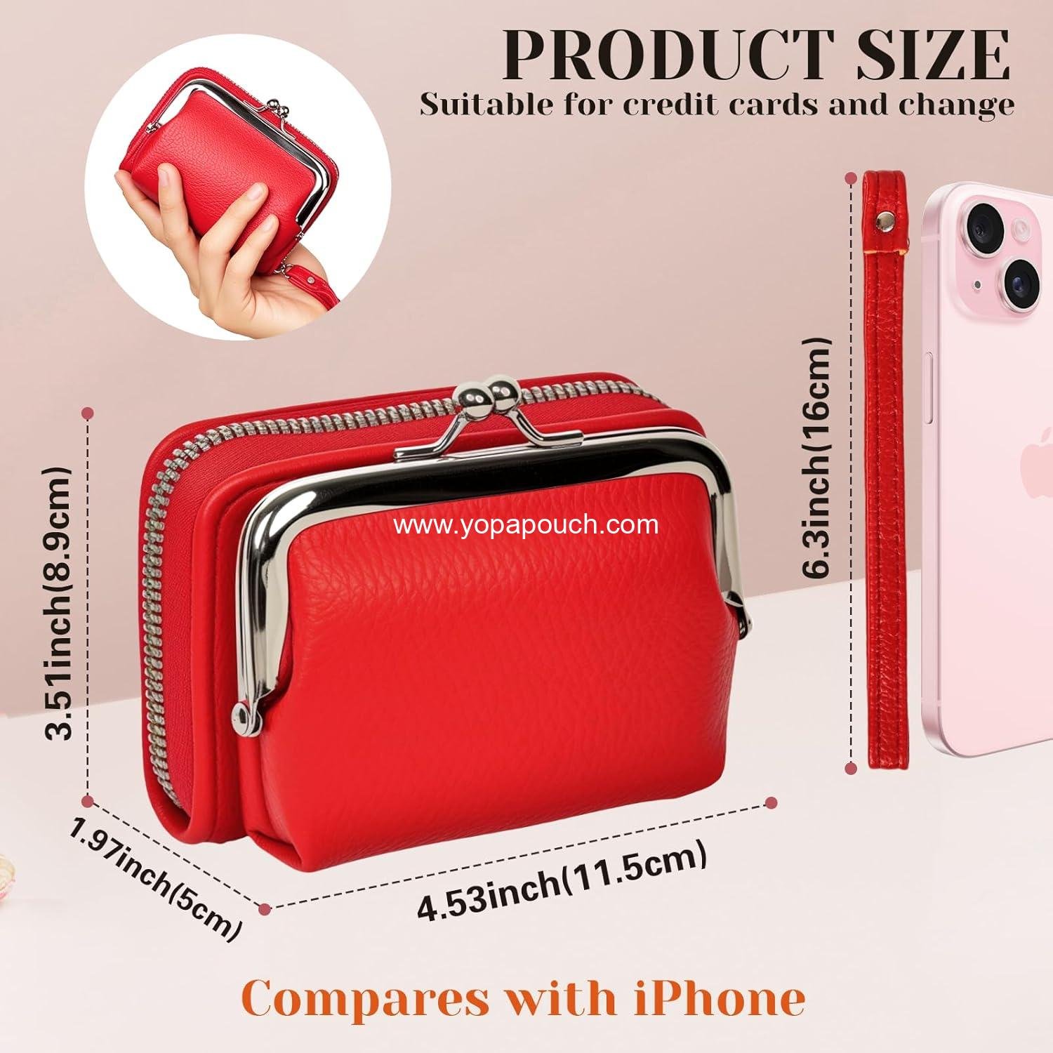 OEM Women's RFID Blocking Zip-Around Wristlet Wallet with Coin Purse and Card Slots - Vegan Leather with Secure Clasp (Gift Ready) (Red) - Supplier