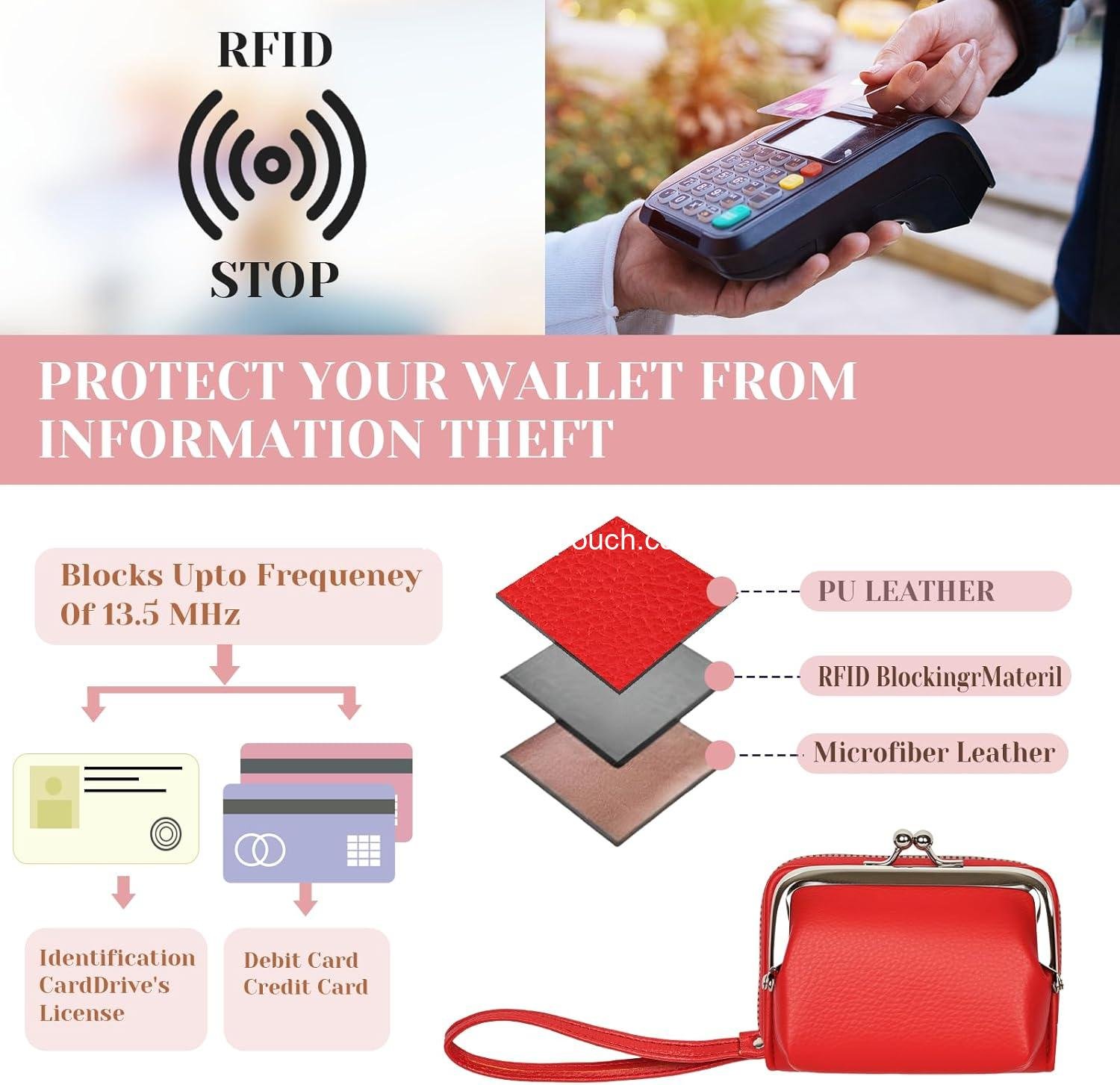 OEM Women's RFID Blocking Zip-Around Wristlet Wallet with Coin Purse and Card Slots - Vegan Leather with Secure Clasp (Gift Ready) (Red) - Supplier
