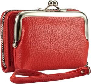 Women's RFID Blocking Wristlet Wallet - 2-in-1 Zip-Around with Coin Purse & Card Slots - Vegan Leather with Secure Clasp (Gift Ready)(Red)