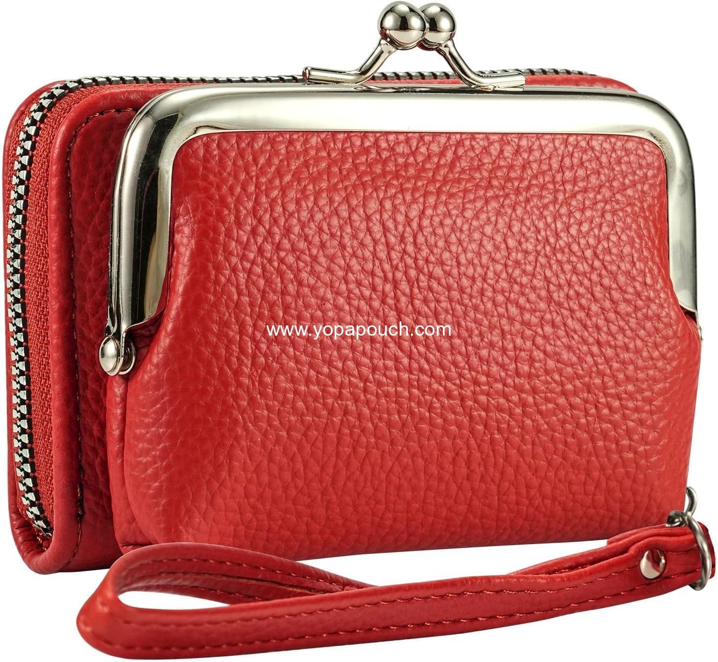 Women's RFID Blocking Wristlet Wallet - 2-in-1 Zip-Around with Coin Purse & Card Slots - Vegan Leather with Secure Clasp (Gift Ready)(Red)