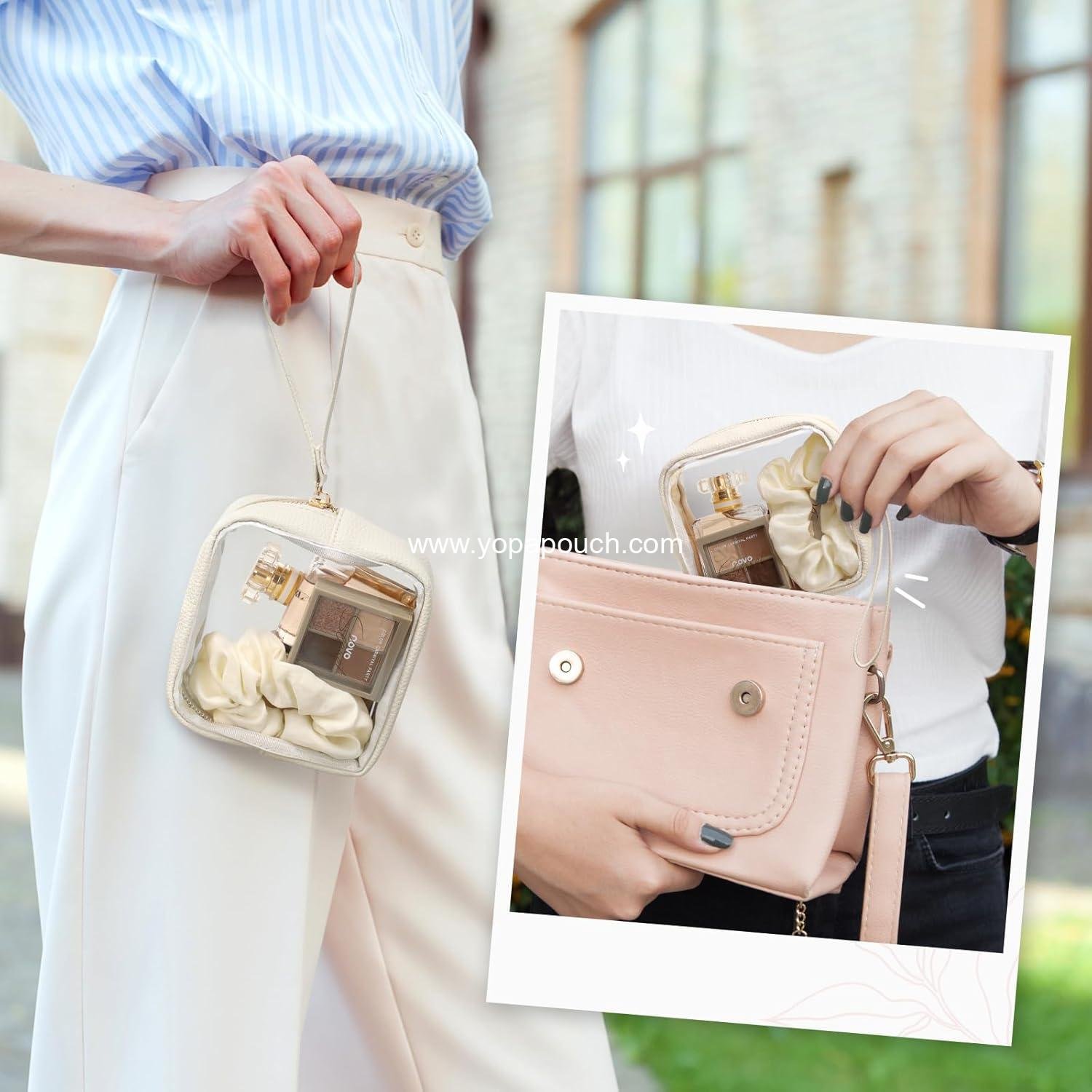 OEM Small Clear Makeup Bag - PU Leather Travel Toiletries Mini Cosmetic Purse for Women Essentials Daily Use (Beige Mini) Supplier