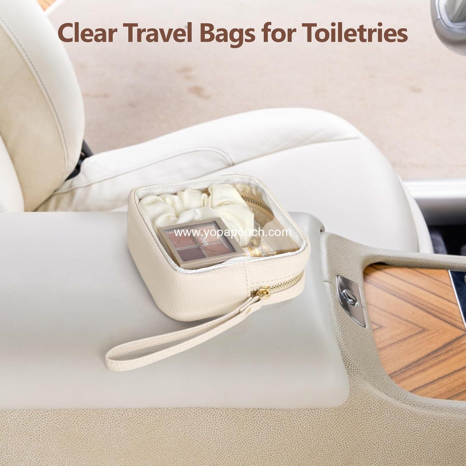 OEM Small Clear Makeup Bag - PU Leather Travel Toiletries Mini Cosmetic Purse for Women Essentials Daily Use (Beige Mini) Supplier