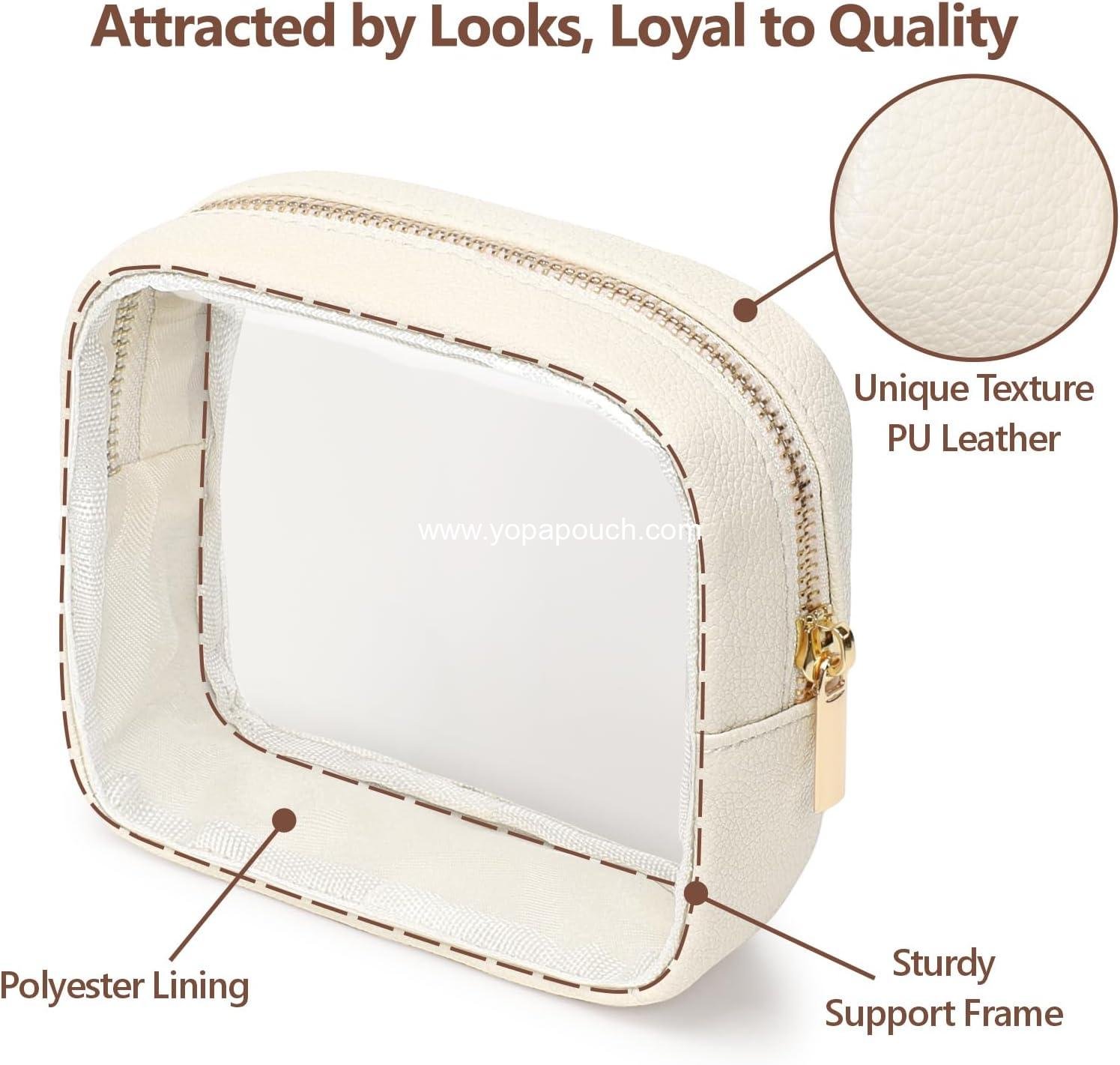 OEM Small Clear Makeup Bag - PU Leather Travel Toiletries Mini Cosmetic Purse for Women Essentials Daily Use (Beige Mini) Supplier