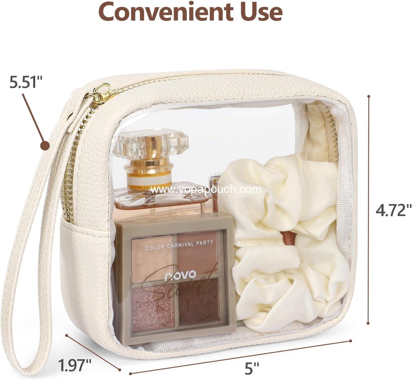 OEM Small Clear Makeup Bag - PU Leather Travel Toiletries Mini Cosmetic Purse for Women Essentials Daily Use (Beige Mini) Supplier