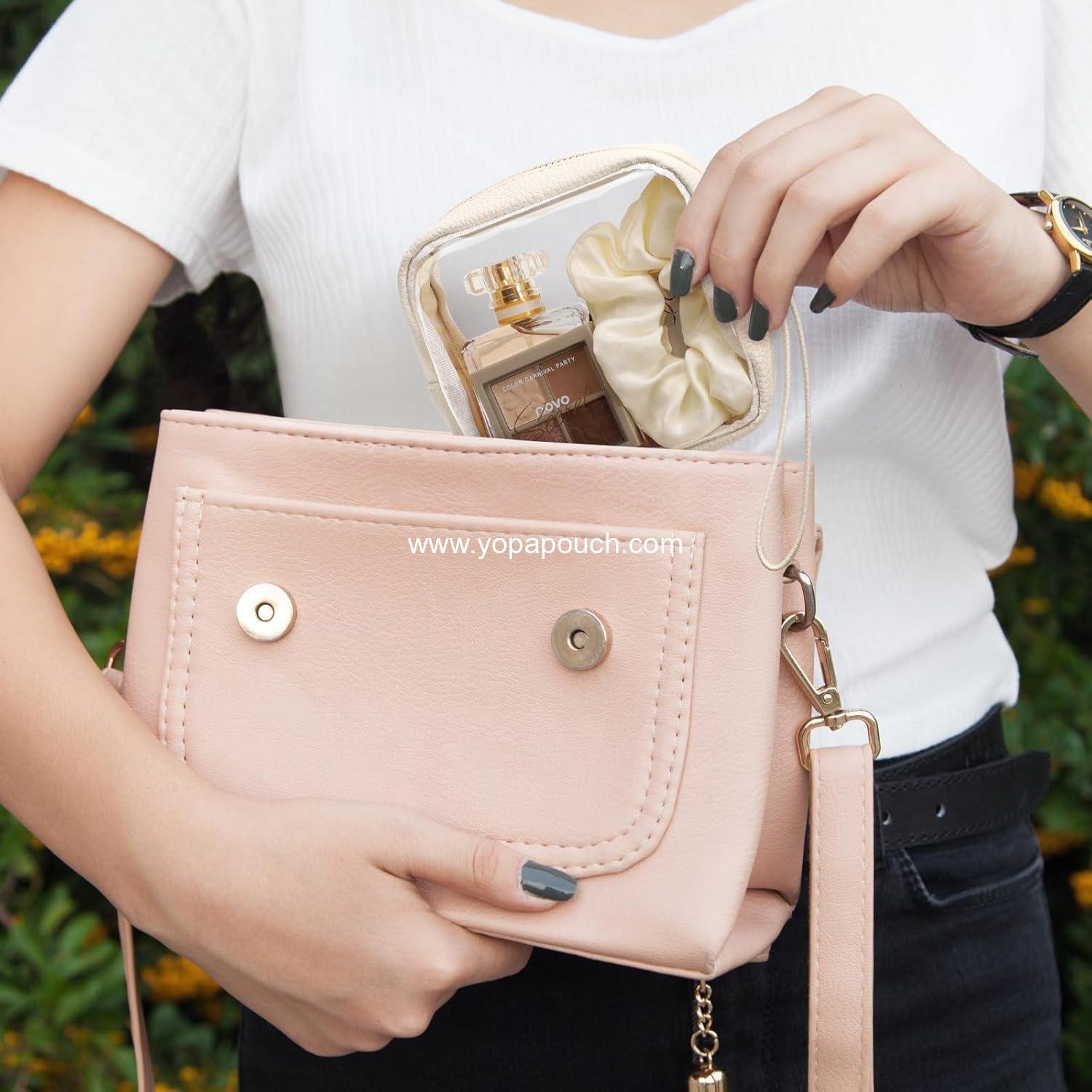 OEM Small Clear Makeup Bag - PU Leather Travel Toiletries Mini Cosmetic Purse for Women Essentials Daily Use (Beige Mini) Supplier