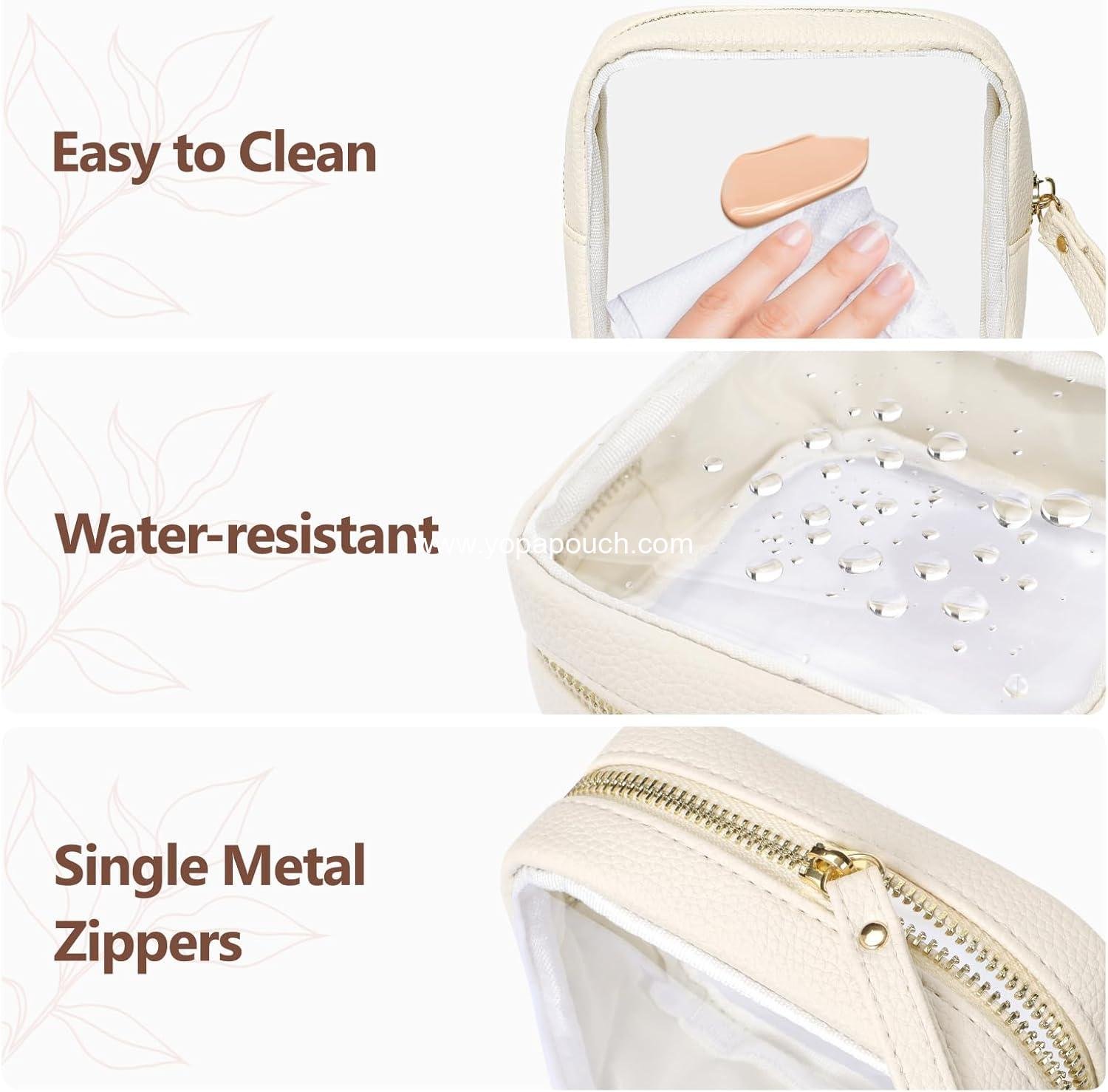 OEM Small Clear Makeup Bag - PU Leather Travel Toiletries Mini Cosmetic Purse for Women Essentials Daily Use (Beige Mini) Supplier