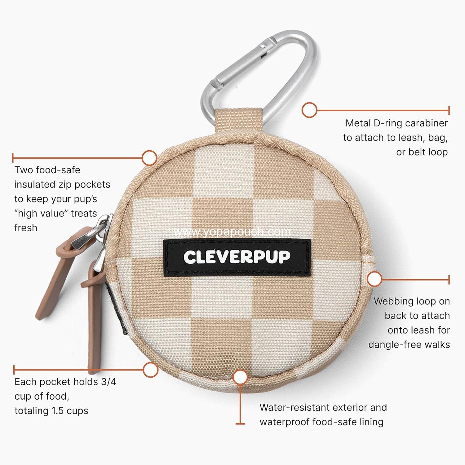 Wholesale Double Insulated Dog Treat Pouch - 1.5 Cup Capacity - Ideal for Dog Training and Walks, Features Two Pockets for Dry or Wet Treats, Attaches to Leash or Belt - Checkerboard Supplier