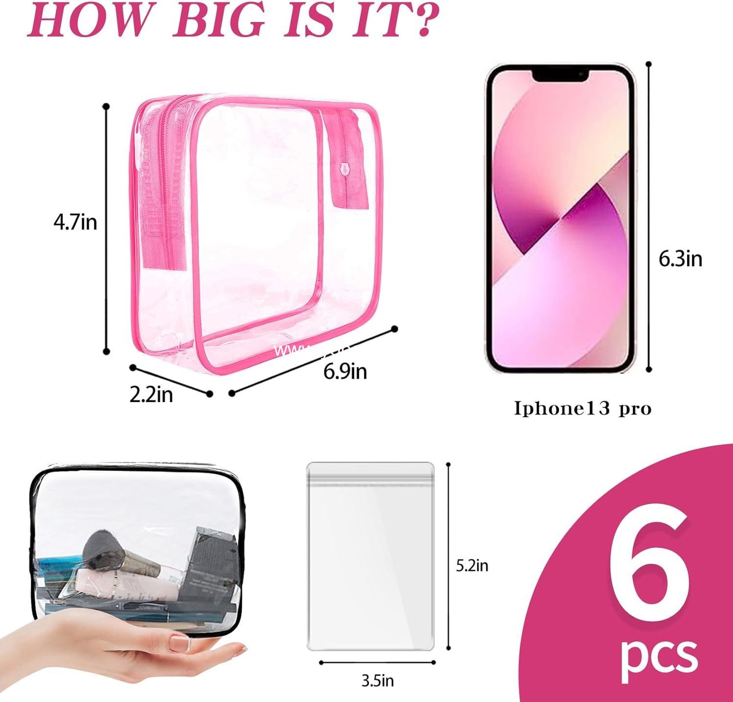 Wholesale 6 Pack Clear Travel Toiletry Makeup Bags, TSA Approved Quart Size Cosmetic Bags with Zippers for Women and Men, Carry-On Airline Compliant, 6 Colors Supplier