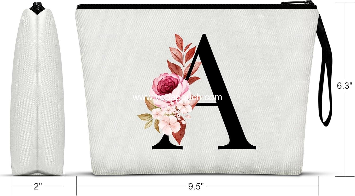 Wholesale A-Z Personalized Makeup Bag for Women, Birthday Gifts for Mom, Best Friend, Bride, Bridesmaid Cosmetic Bag (A, White) Supplier