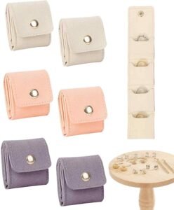 6PCS Mini Jewelry Travel Pouch, Foldable Jewelry Roll Bag with Buckle for Journey Rings Necklaces Earrings