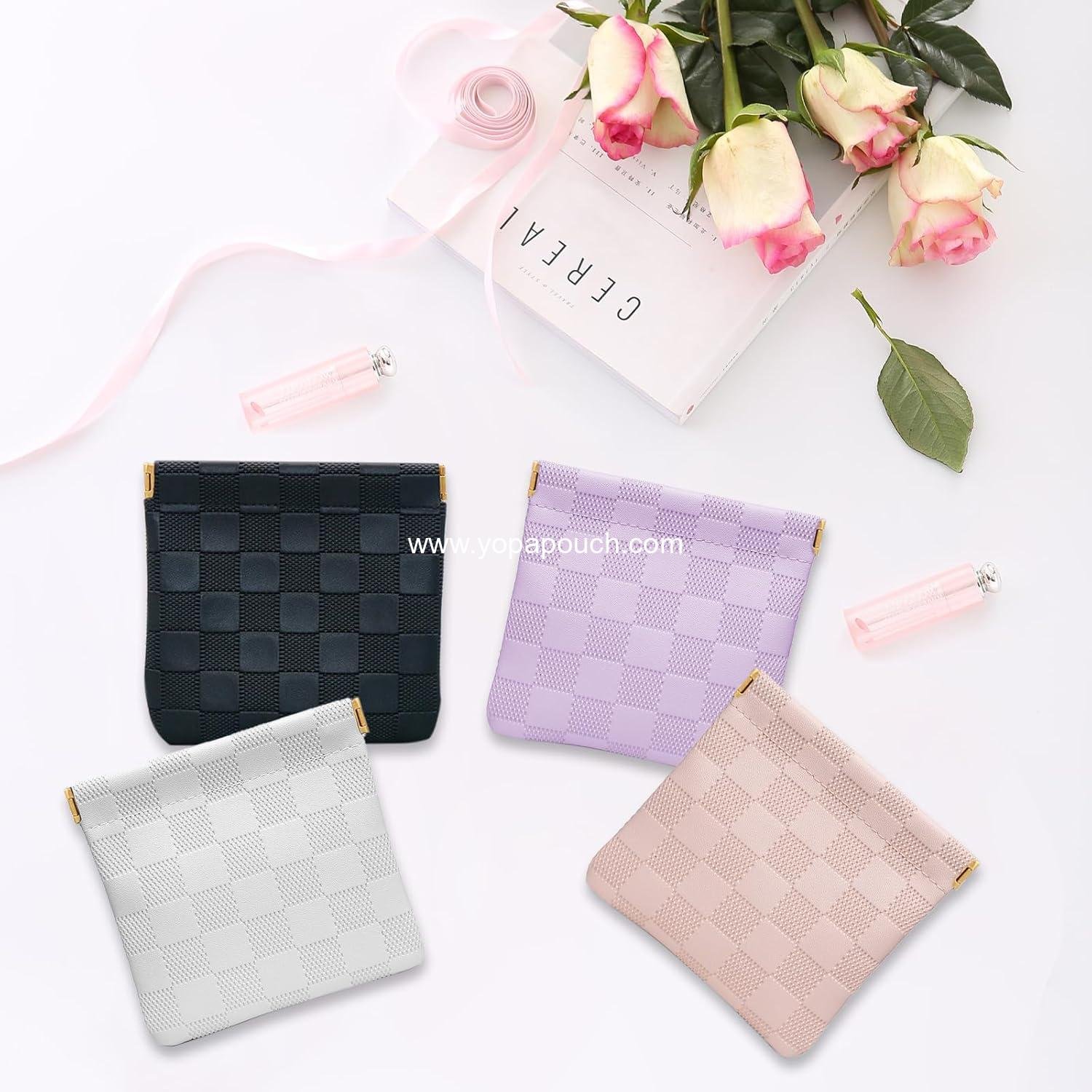 OEM 4 PCS Small Makeup Bags for Women - Mini Checkered Waterproof Pouches for Travel, Storage, and Cosmetics in 4 Colors - Ideal for Jewelry, Headphones, Lipstick, and Coins | Supplier