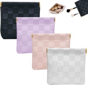 4 PCS Small Makeup Bag for Women, Small Pouches for Purse,Mini Checkered Cosmetic Bag Waterproof Pouch for Travel Storage bag, for Cosmetics Headphones Jewelry Cosmetic Lipstick Coins (4 colors)