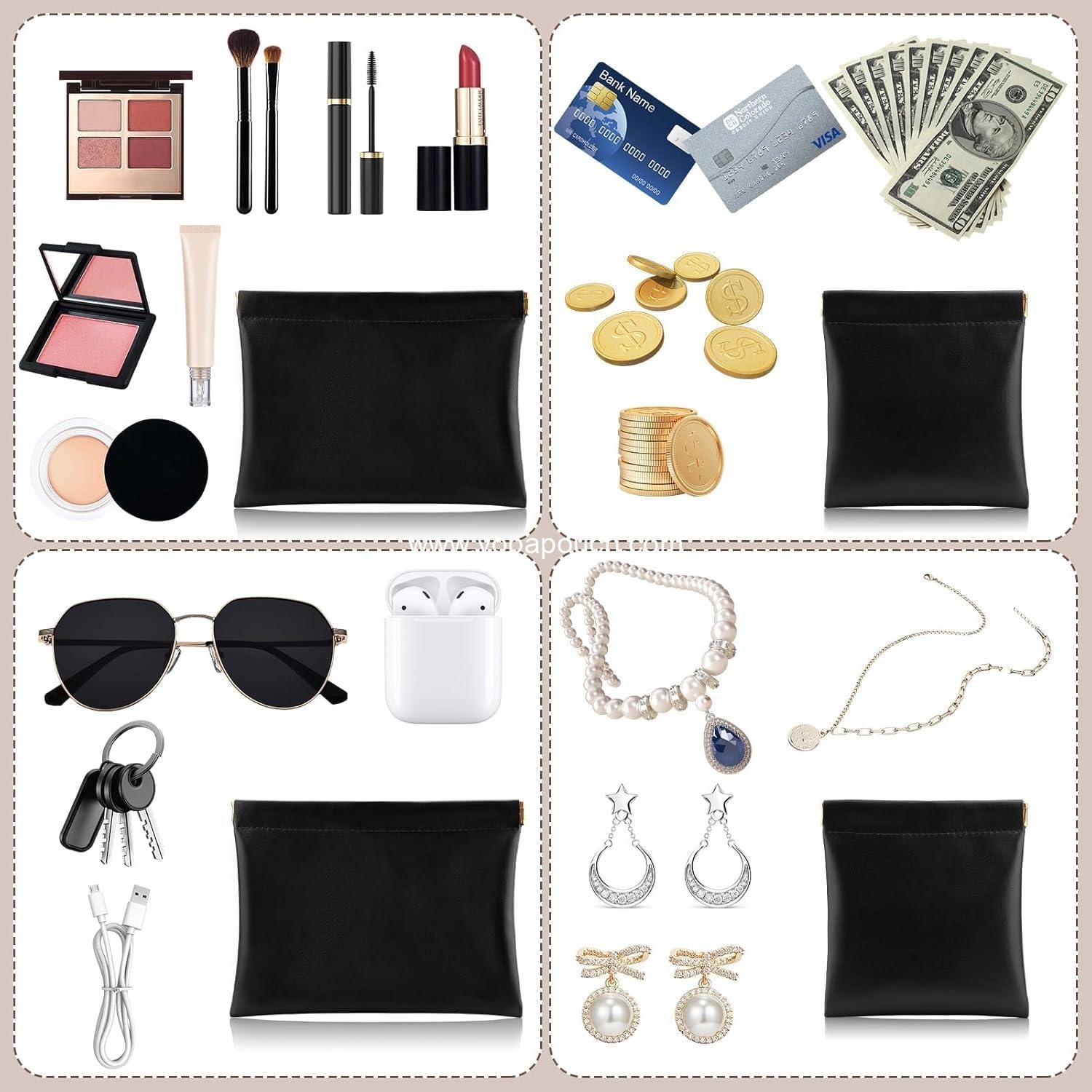 Wholesale Small Makeup Bag Set – 2 PCS Waterproof Portable Zipperless Organizer for Purse, Lipstick, Coins, and Cosmetics (Black) Supplier