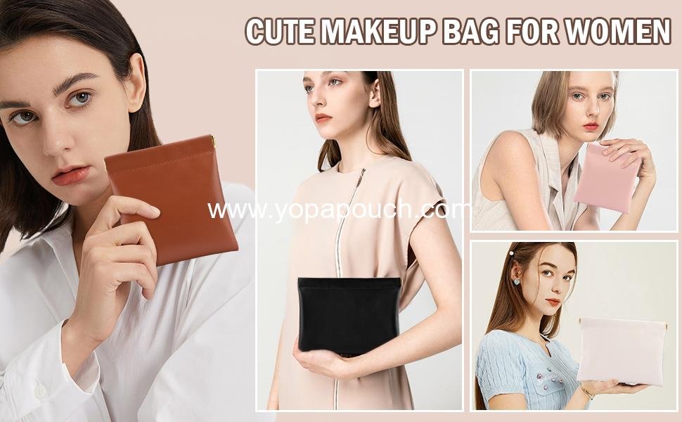 Wholesale Small Makeup Bag Set – 2 PCS Waterproof Portable Zipperless Organizer for Purse, Lipstick, Coins, and Cosmetics (Black) Supplier