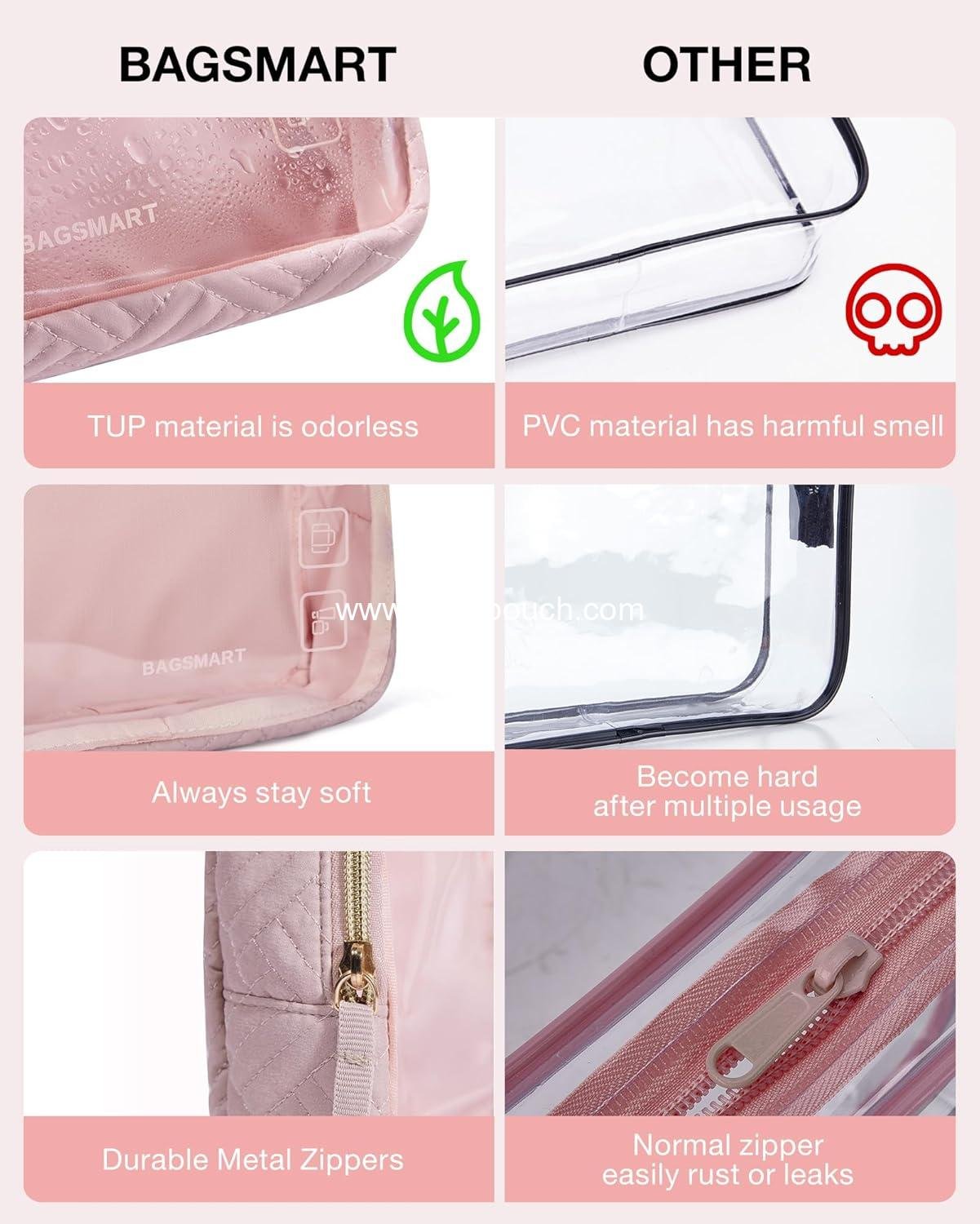 OEM TSA Approved Toiletry Bag, 2 Pack Clear Makeup Organizer, Quart Size Travel Bag for Toiletries and Carry-on Accessories - Pink Supplier