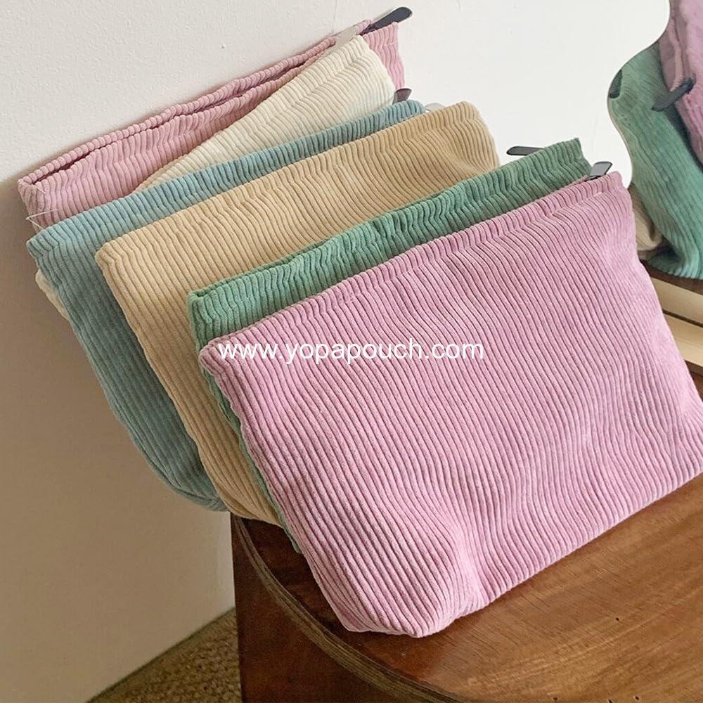 Wholesale Large Capacity Makeup Bag for Women - Travel Toiletry Zipper Storage Pouch and Makeup Brushes Organizer (Corduroy, Pink) - Manufacturer