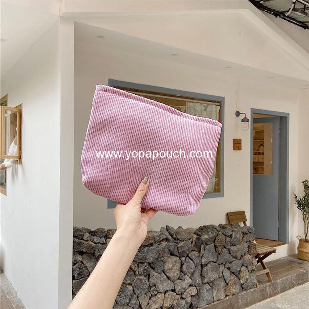 Wholesale Large Capacity Makeup Bag for Women - Travel Toiletry Zipper Storage Pouch and Makeup Brushes Organizer (Corduroy, Pink) - Manufacturer