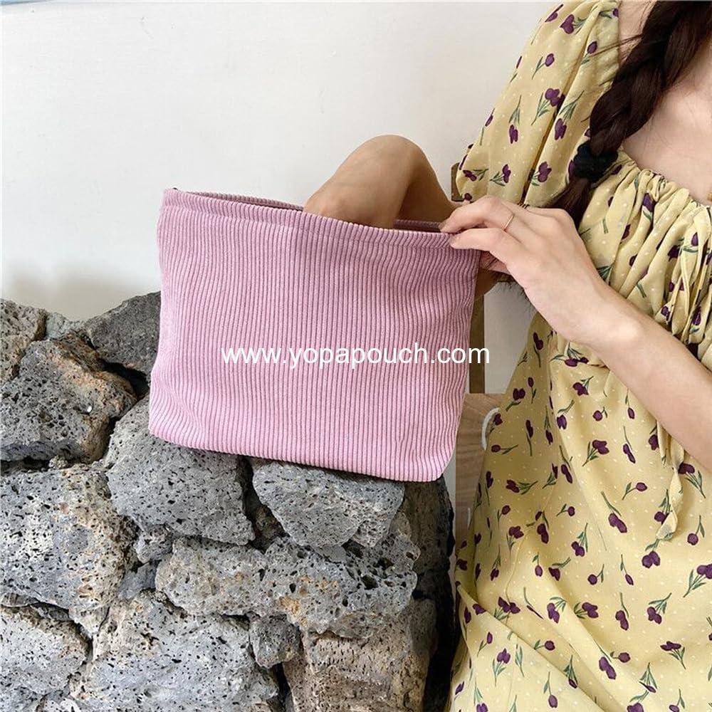 Wholesale Large Capacity Makeup Bag for Women - Travel Toiletry Zipper Storage Pouch and Makeup Brushes Organizer (Corduroy, Pink) - Manufacturer