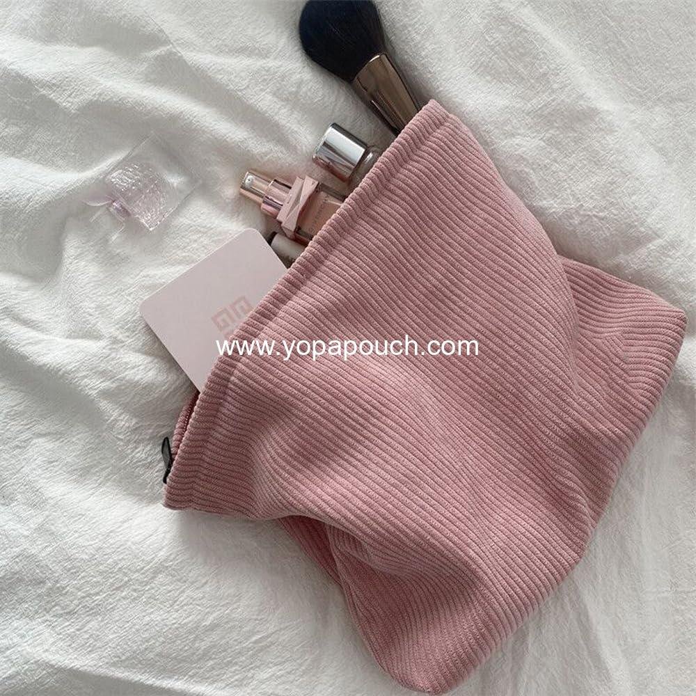 Wholesale Large Capacity Makeup Bag for Women - Travel Toiletry Zipper Storage Pouch and Makeup Brushes Organizer (Corduroy, Pink) - Manufacturer