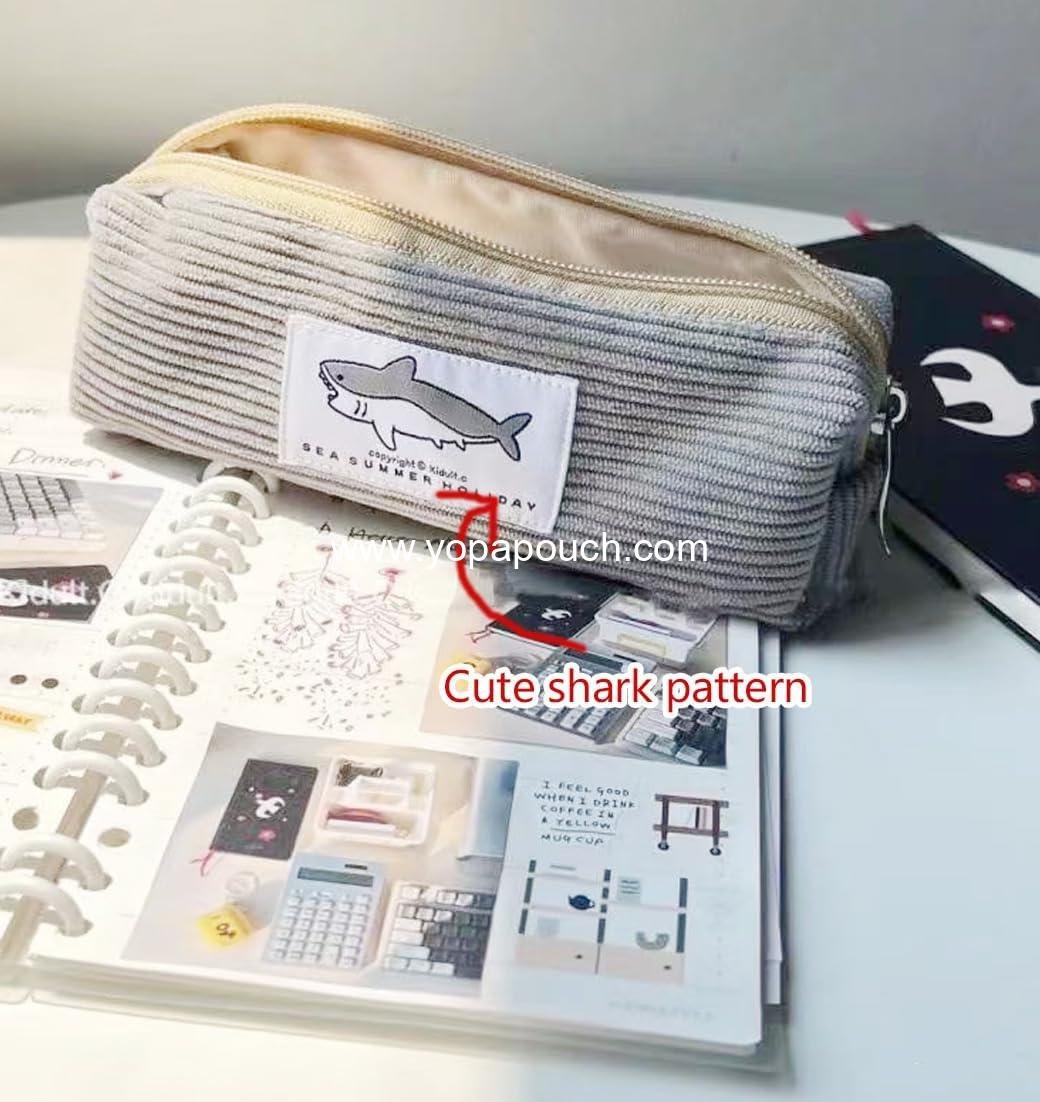 Wholesale Large Capacity Small Pencil Case with Shark Design and Gray Zipper for Office Stationery Organizer (Grey) Supplier