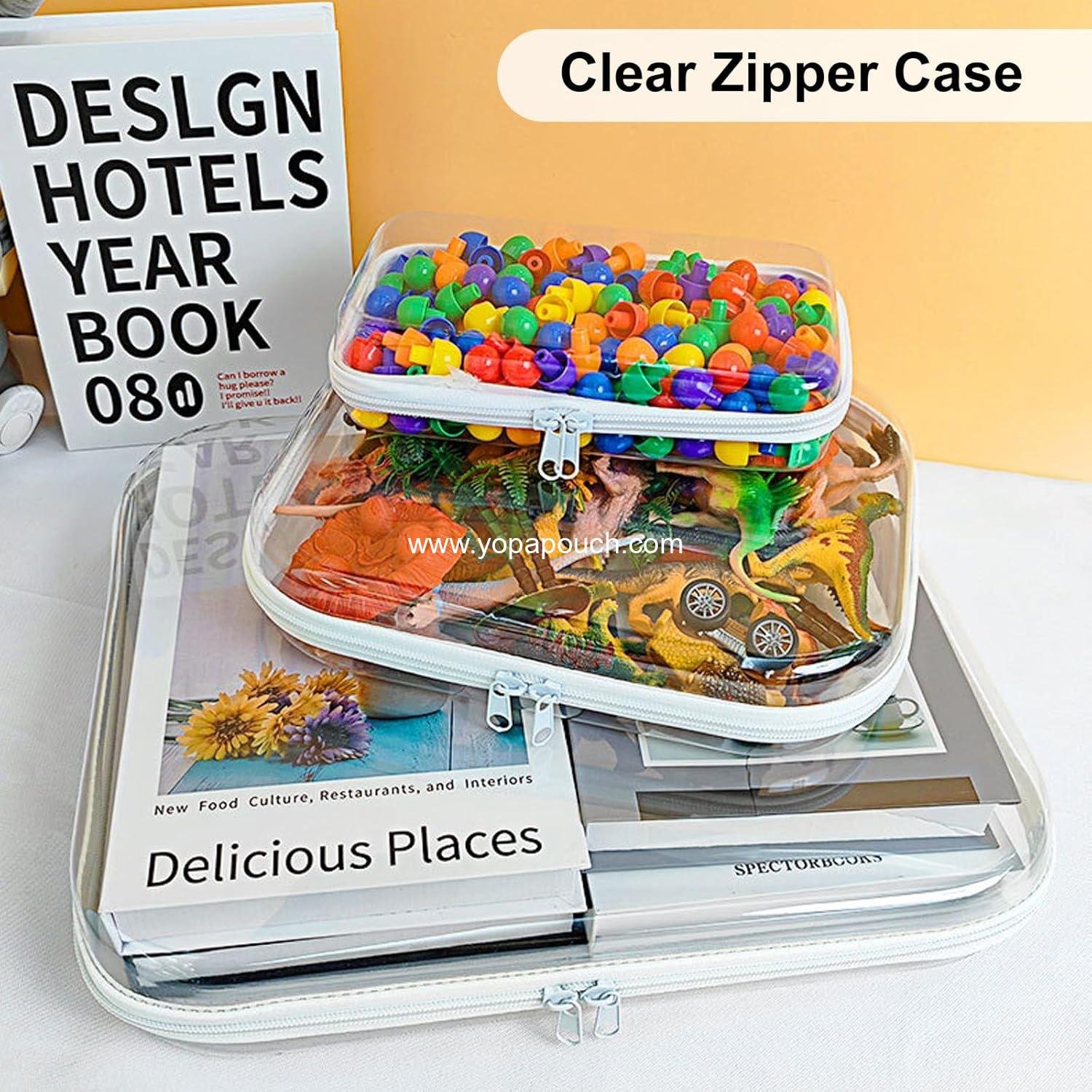 3PCS Clear Hard Shell Zipper Cases, Portable Clear Organizer Pouches for Home Storage, Double Zippered Plastic Travel Case, Cosmetic Bag for Make Up Tools, Toiletries, Toy Storage(White)