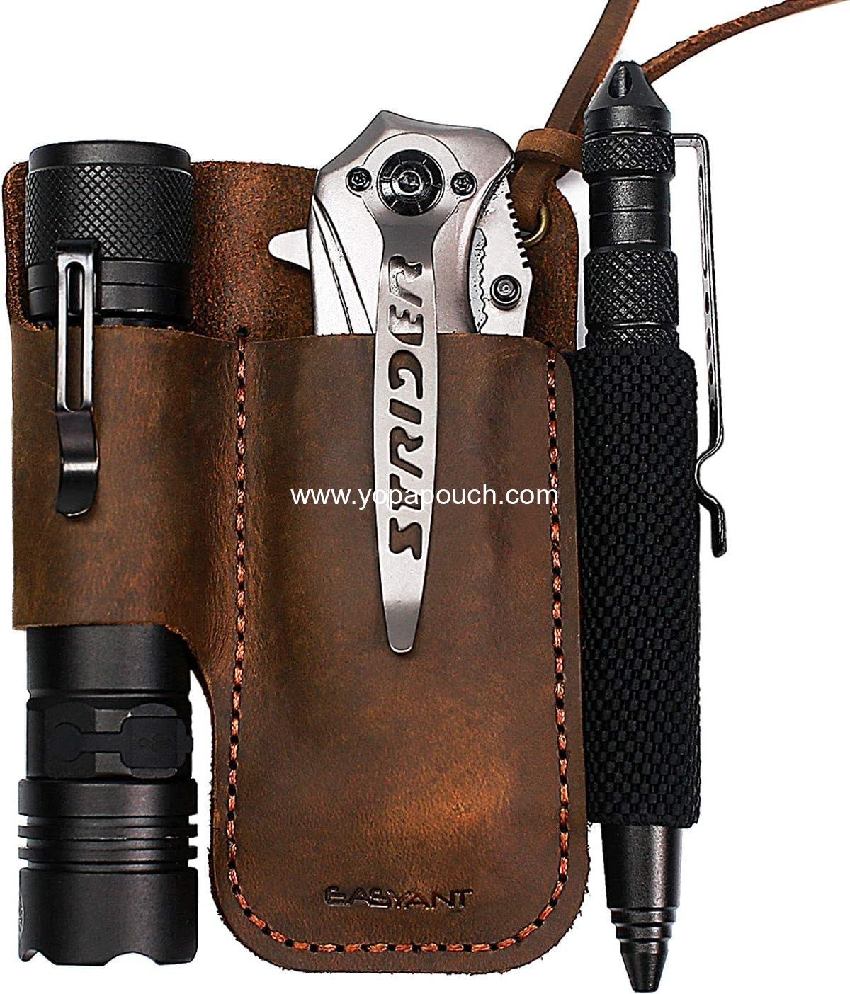 EASYANT Men Leather EDC Organizer Sheath Handmade Tactical Tool Pouch Holster with Belt Clip