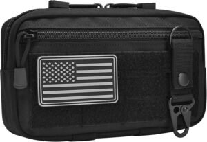 Tactical Molle Admin Pouch Multi-Purpose Tool Pouch Bag Fits Tactical Backpacks Combat Vest with US Flag Patch and Keychain