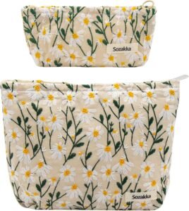 2 Pcs Makeup Bags, Large Cosmetic Bag Travel Toiletry Bag Organizer for Women, Embroidery Craft, Floral Makeup Bag Small Cosmetic Pouch Purse with Zipper Gifts for Girls Teen