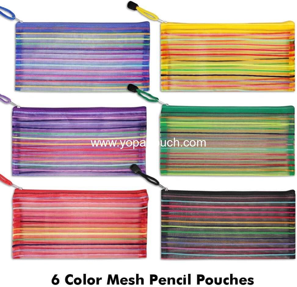 Wholesale 6 Pcs Pencil Pouch Plastic Zipper Mesh Bag for Office Pens and Cosmetics - Supplier