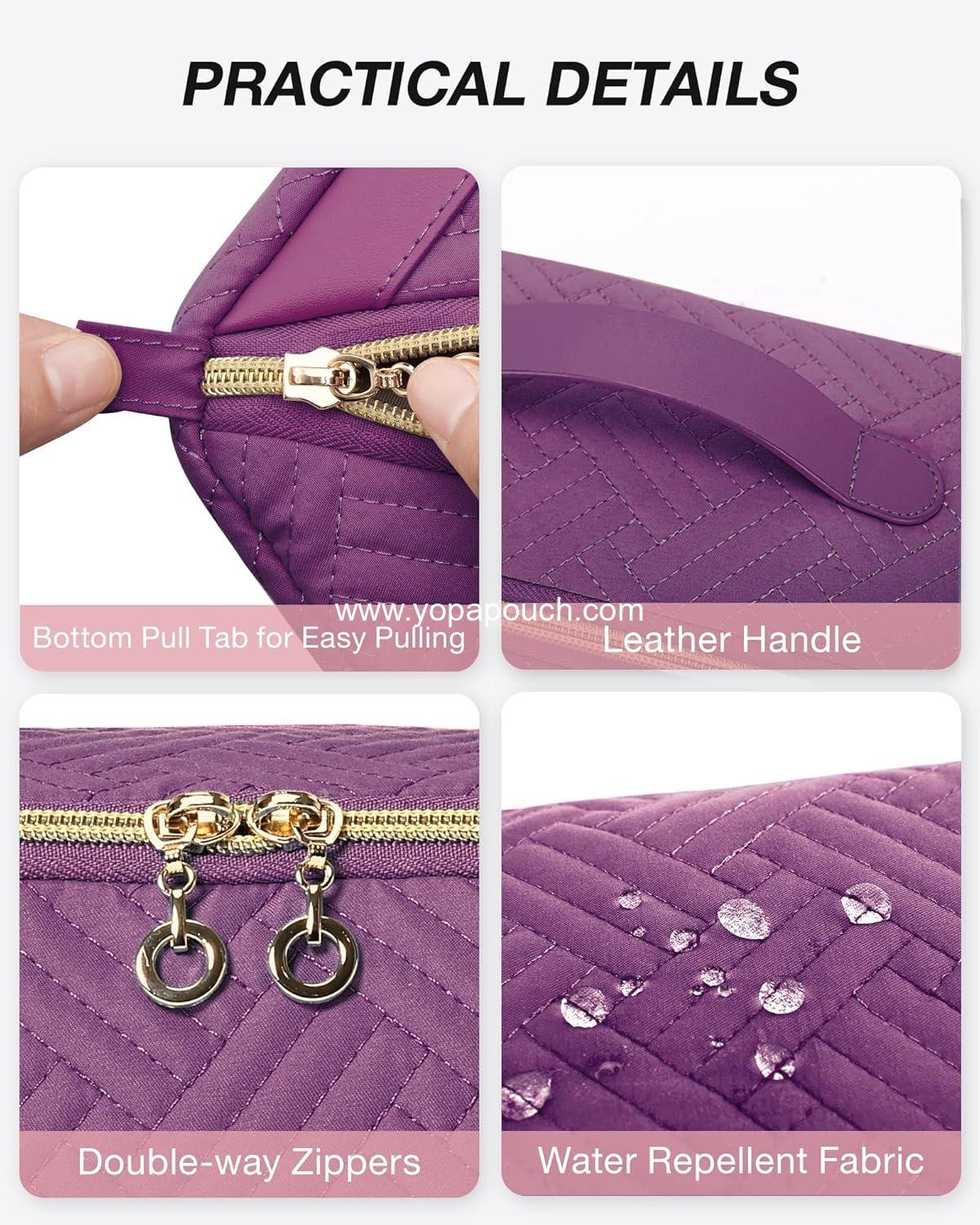 Wholesale Water-Resistant Travel Makeup Bag Open Flat Organizer for Toiletries and Brushes - Purple Supplier