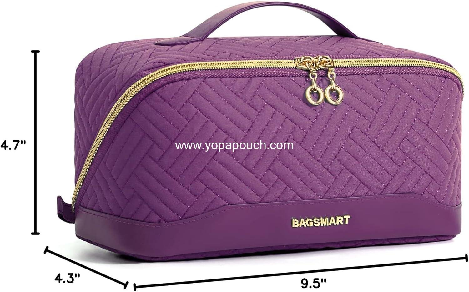 Wholesale Water-Resistant Travel Makeup Bag Open Flat Organizer for Toiletries and Brushes - Purple Supplier