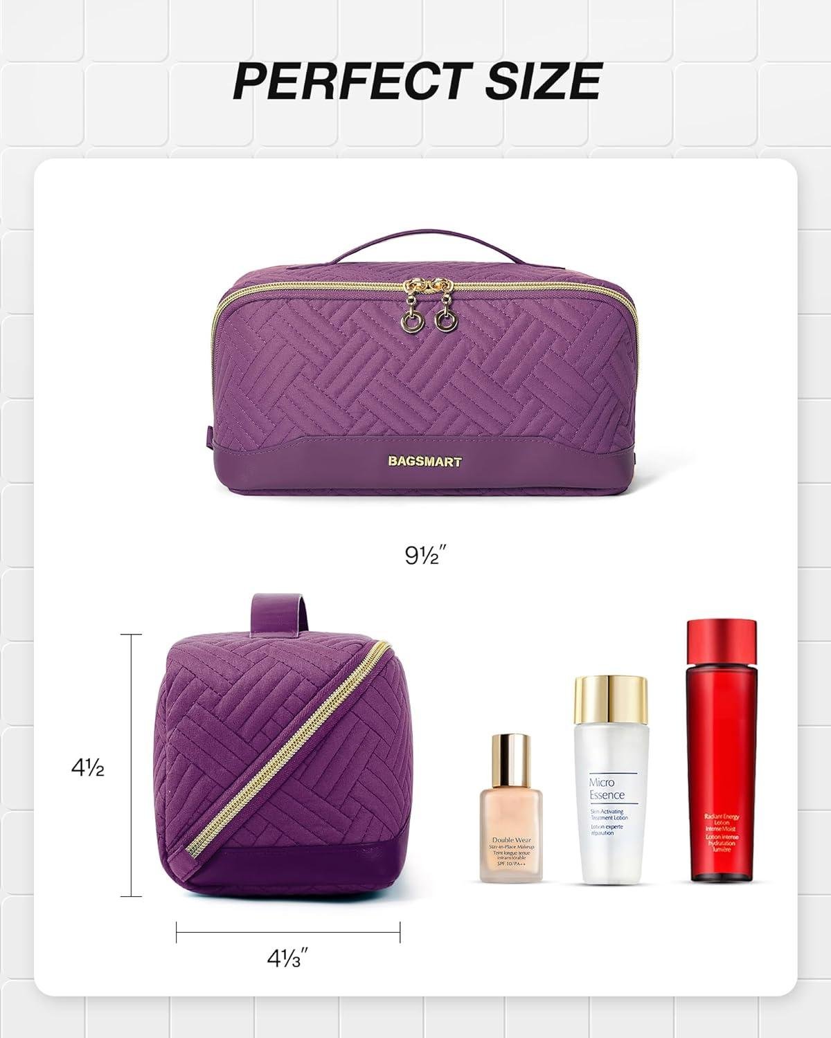 Wholesale Water-Resistant Travel Makeup Bag Open Flat Organizer for Toiletries and Brushes - Purple Supplier