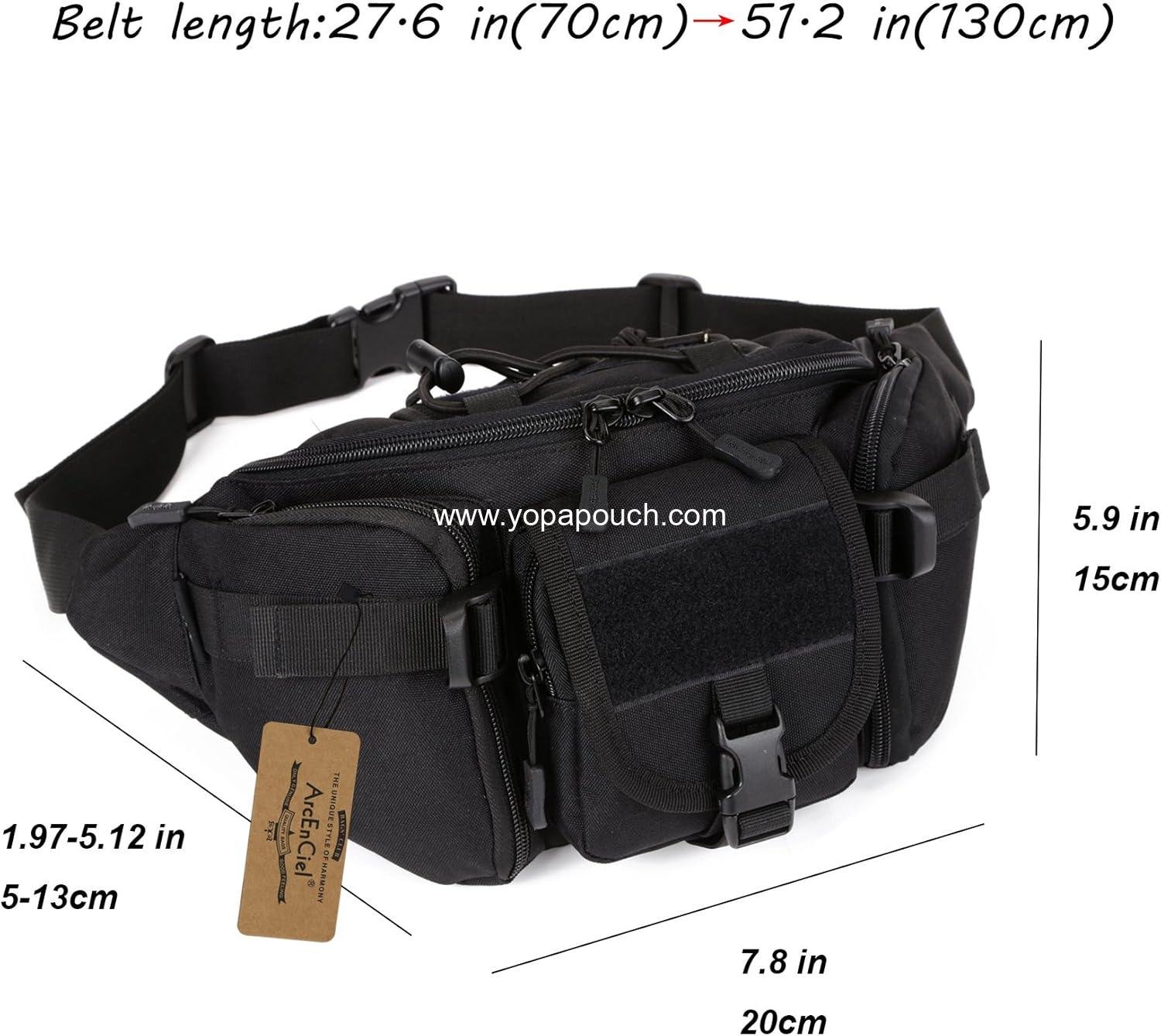 Wholesale Tactical Fanny Pack for Men and Women, Waist Bag Hip Belt for Outdoor Hiking Fishing, Bumbag with Patch (Black) - Supplier