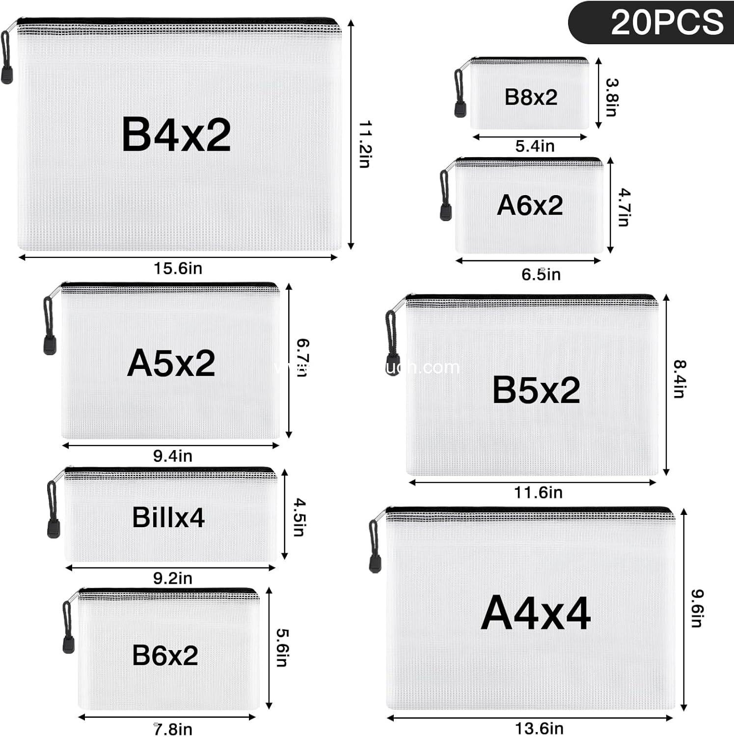 Wholesale 20pcs Mesh Zipper Pouch Set - 8 Sizes Waterproof Travel Bags for Board Game Storage, School Supplies, Office Use, Home Organization Supplier