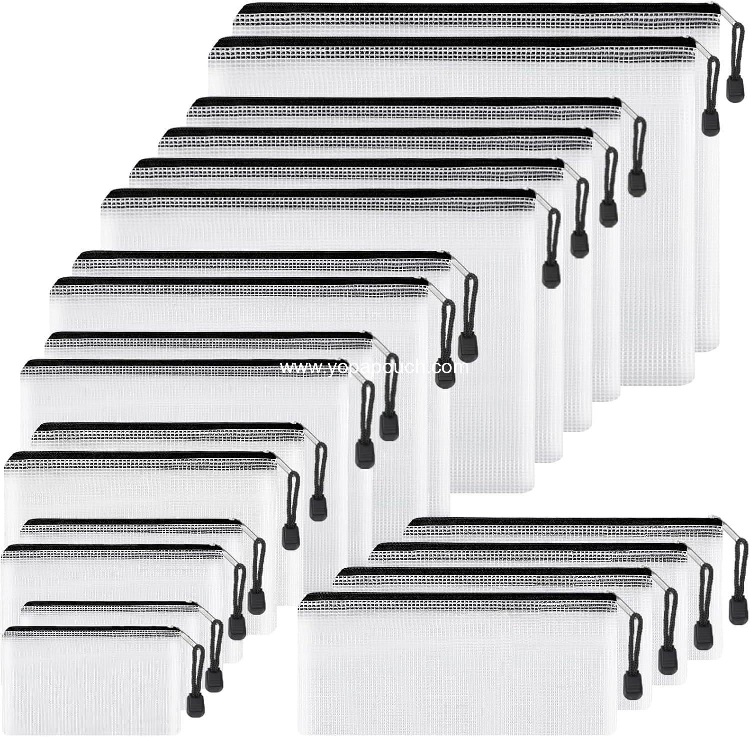 Wholesale 20pcs Mesh Zipper Pouch Set - 8 Sizes Waterproof Travel Bags for Board Game Storage, School Supplies, Office Use, Home Organization Supplier