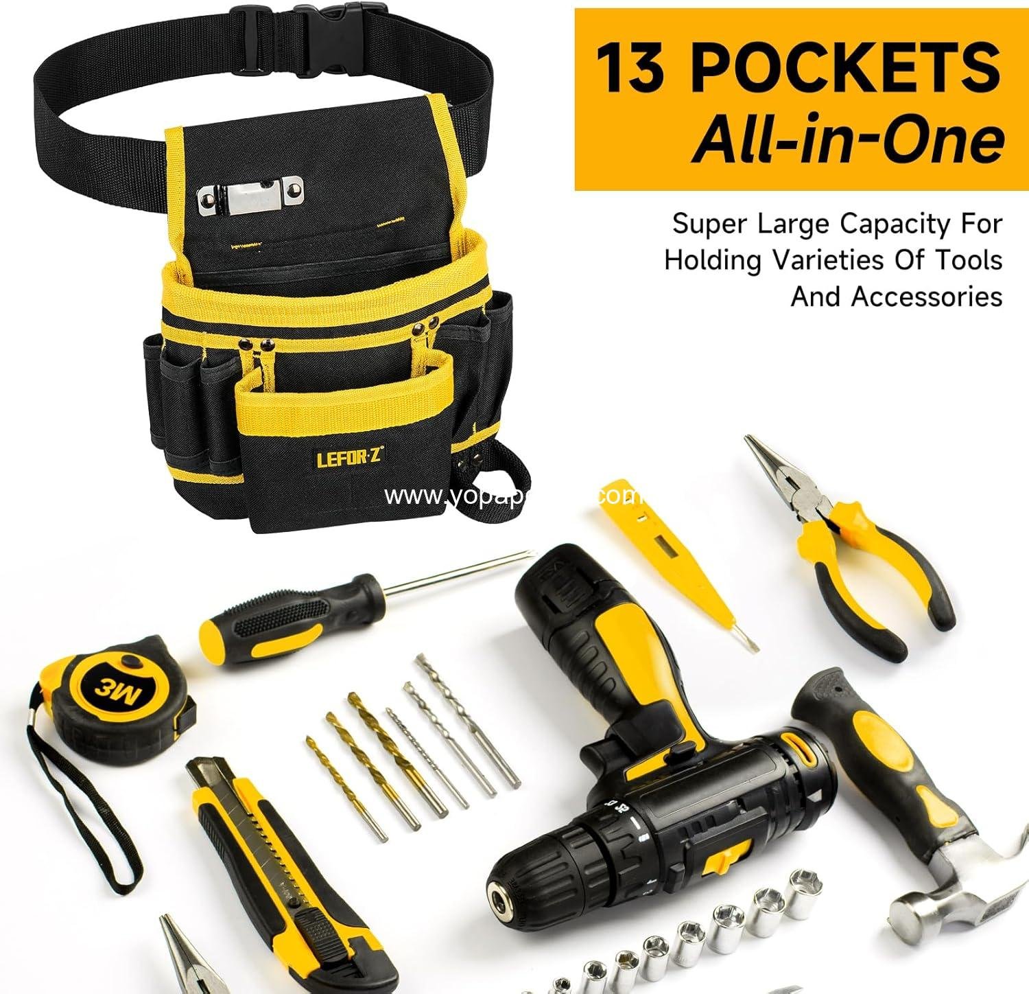 Wholesale Magnetic Tool Belt with 13 Pockets, Detachable Adjustable Pouch for Electricians, Carpenters, and Construction Workers, Utility Work Apron, Gift for Dad, Supplier
