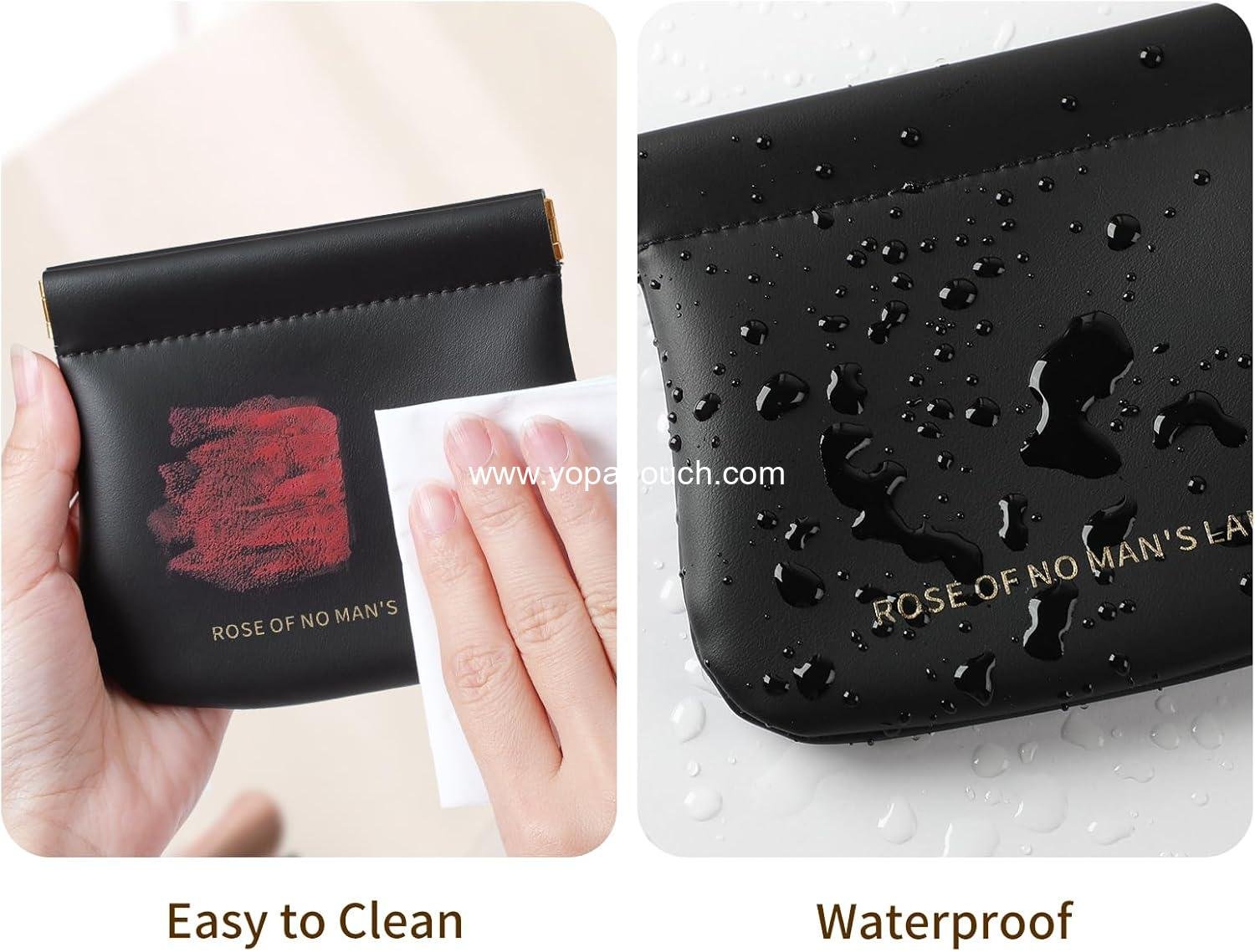Wholesale Small Cosmetic Bag for Purse, Organosilicon Super Fiber Leather Mini Makeup Bag Coin Purse for Women, Snap Closure Travel Makeup Pouch for Lipstick Jewelry Key Change (Black) - Supplier