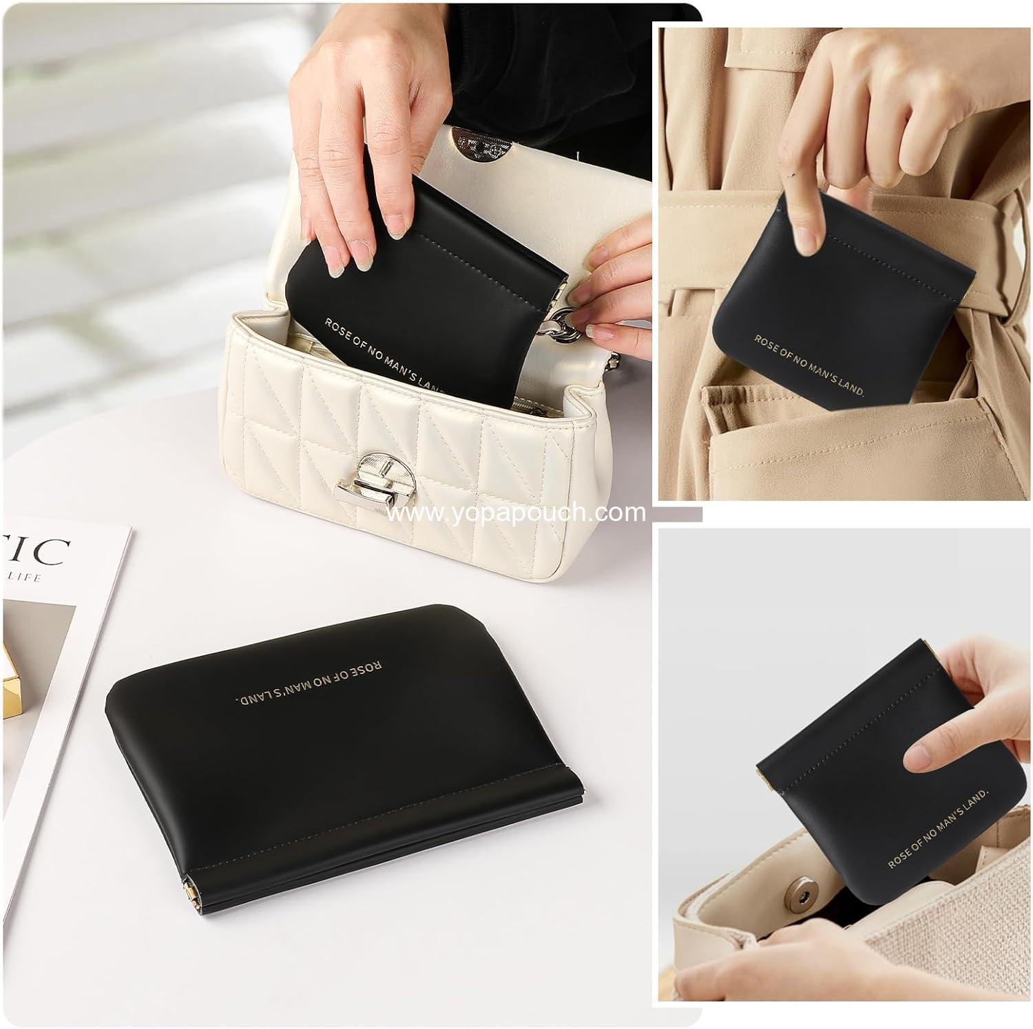Wholesale Small Cosmetic Bag for Purse, Organosilicon Super Fiber Leather Mini Makeup Bag Coin Purse for Women, Snap Closure Travel Makeup Pouch for Lipstick Jewelry Key Change (Black) - Supplier
