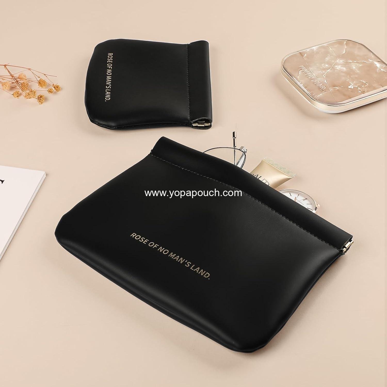 Wholesale Small Cosmetic Bag for Purse, Organosilicon Super Fiber Leather Mini Makeup Bag Coin Purse for Women, Snap Closure Travel Makeup Pouch for Lipstick Jewelry Key Change (Black) - Supplier