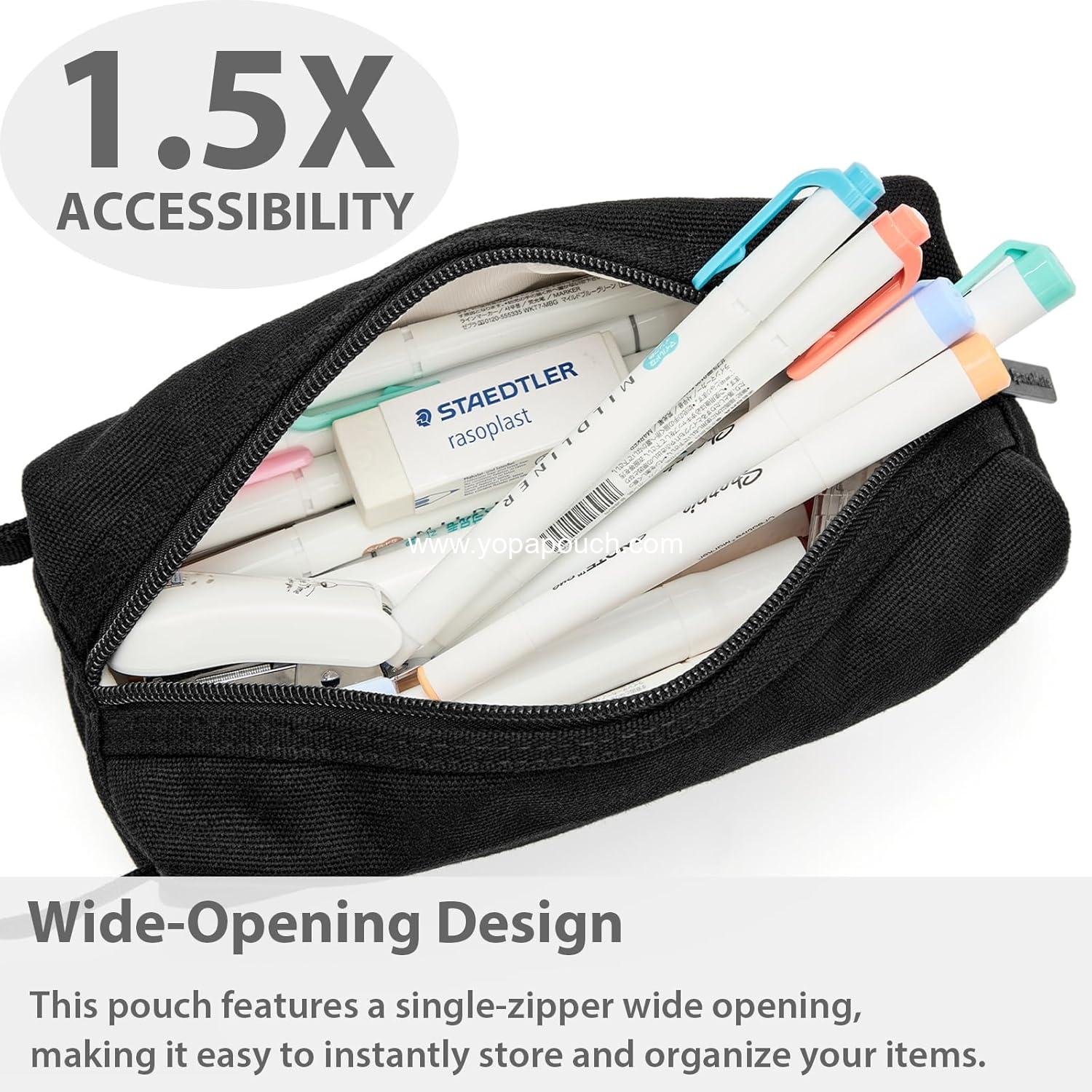 Wholesale Large Capacity Pencil Case Pouch Bag for School Supplies, Cute Preppy Aesthetic Canvas Pen Organizer, Back to College Stationery, Black, 1200ml, Supplier