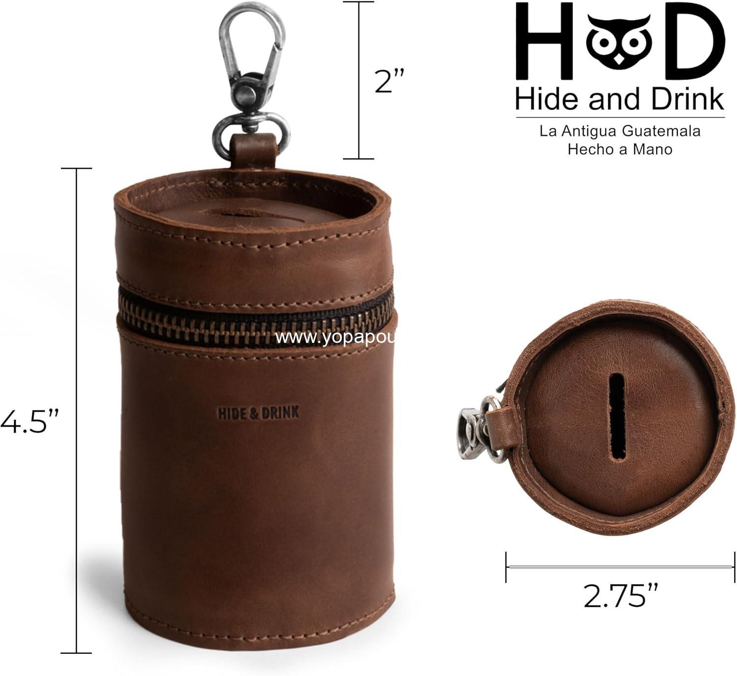 Wholesale Genuine Leather Coin Pouch Piggy Bank Cash Holder Organizer Coin Purse for Men & Women Money Saving Box Small Wallet for Coins Zippered Case Manufacturer