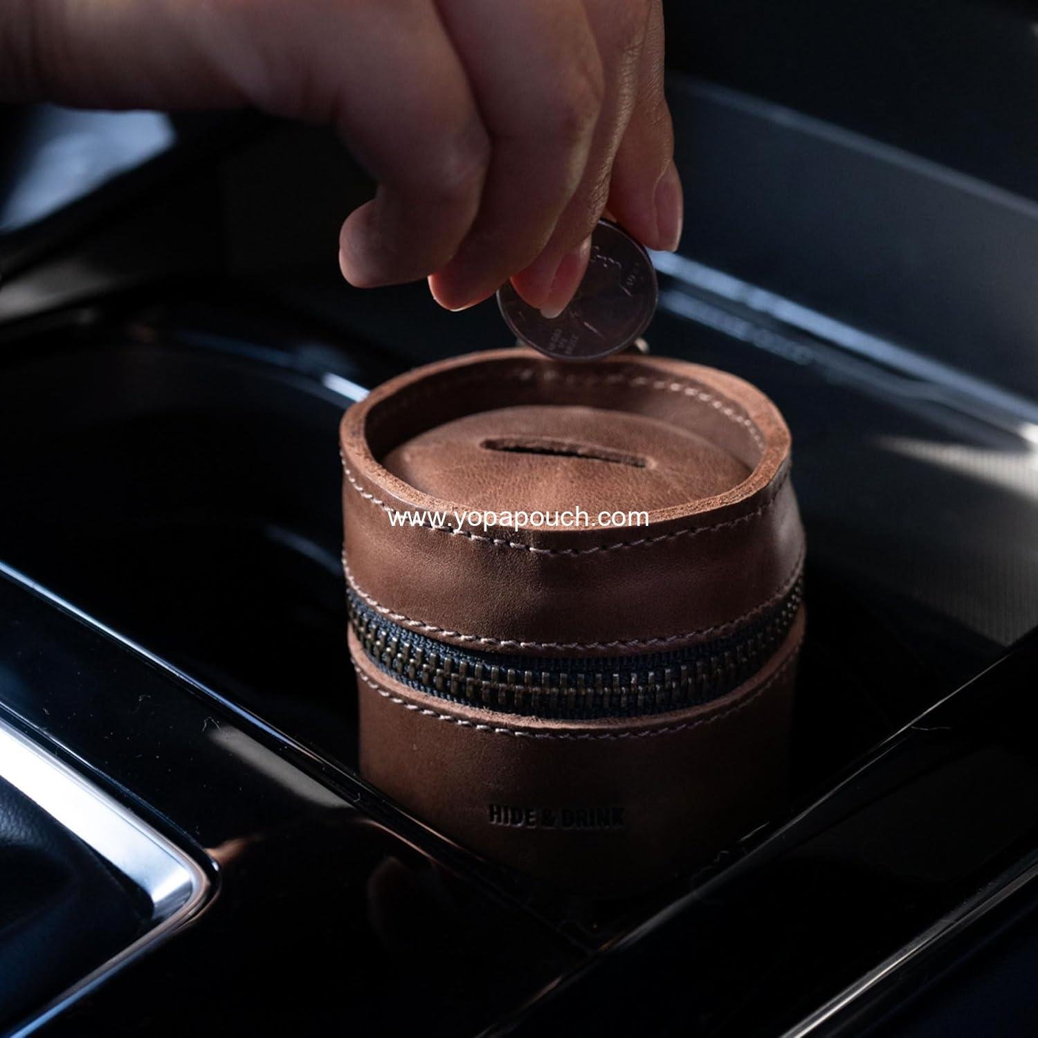 Wholesale Genuine Leather Coin Pouch Piggy Bank Cash Holder Organizer Coin Purse for Men & Women Money Saving Box Small Wallet for Coins Zippered Case Manufacturer