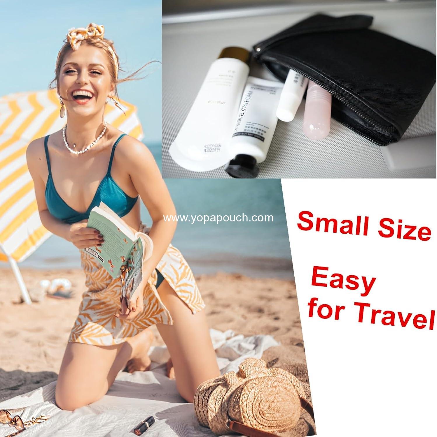 Wholesale Tiny Makeup Bag for Purse Mini Cosmetic Pouch Zipper Wristlet, Make Up Organizer for Lipstick and Coins, 4.5 x 6.5 Clutch, Stadium Approved, Black Supplier