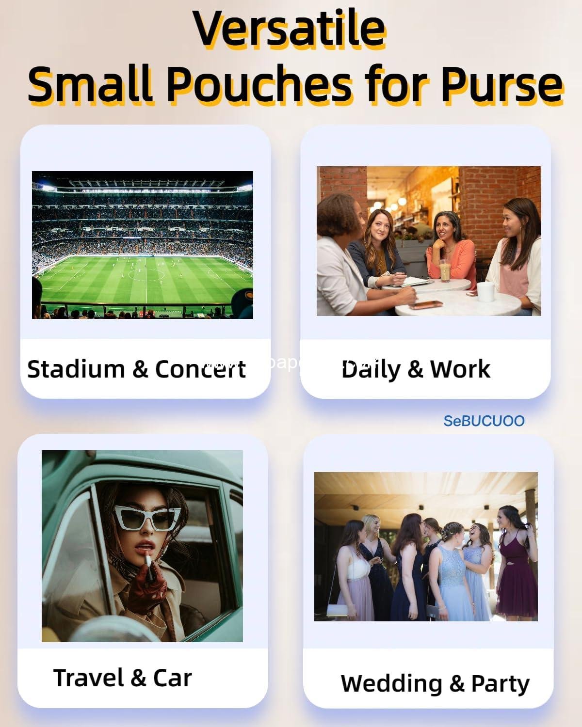 Wholesale Tiny Makeup Bag for Purse Mini Cosmetic Pouch Zipper Wristlet, Make Up Organizer for Lipstick and Coins, 4.5 x 6.5 Clutch, Stadium Approved, Black Supplier