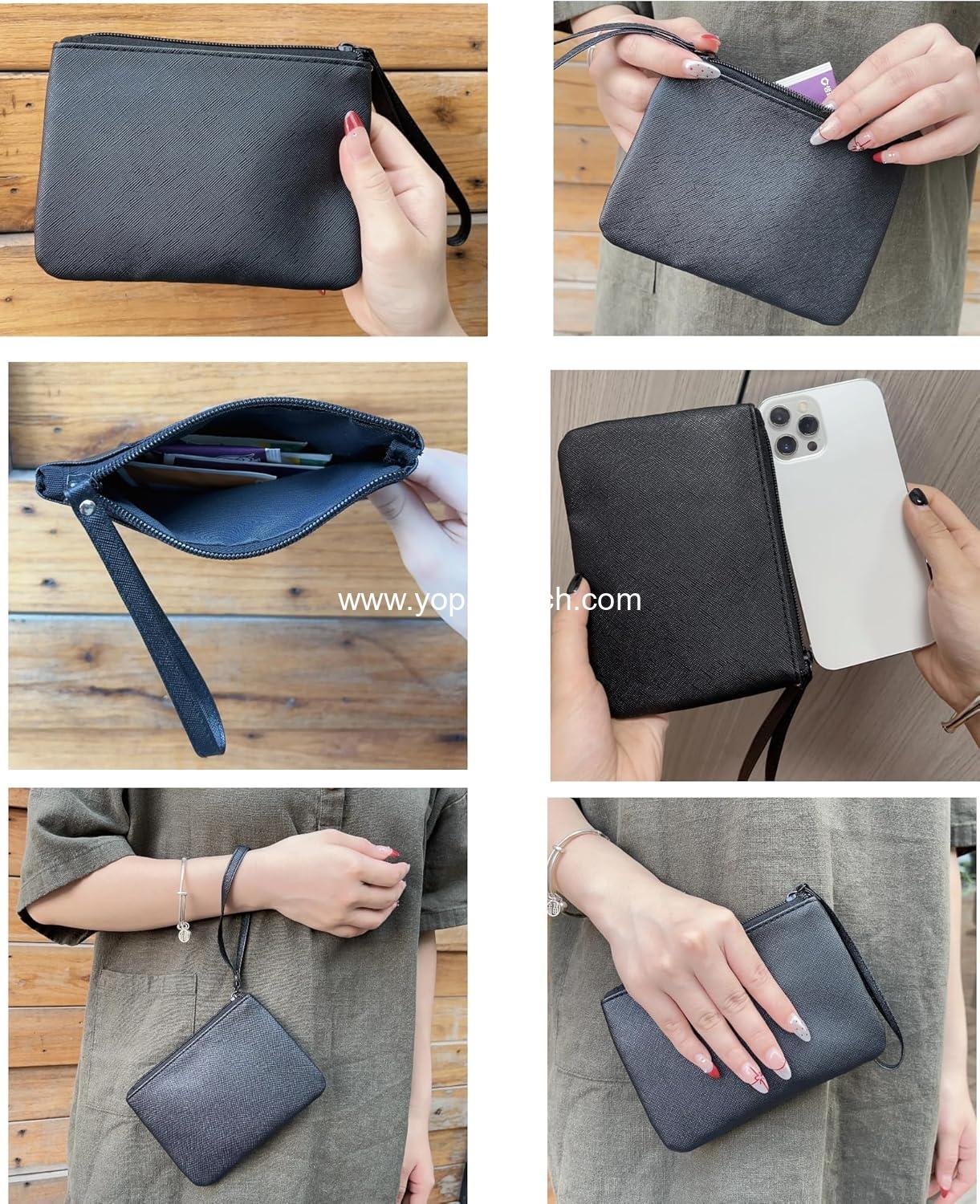 Wholesale Tiny Makeup Bag for Purse Mini Cosmetic Pouch Zipper Wristlet, Make Up Organizer for Lipstick and Coins, 4.5 x 6.5 Clutch, Stadium Approved, Black Supplier