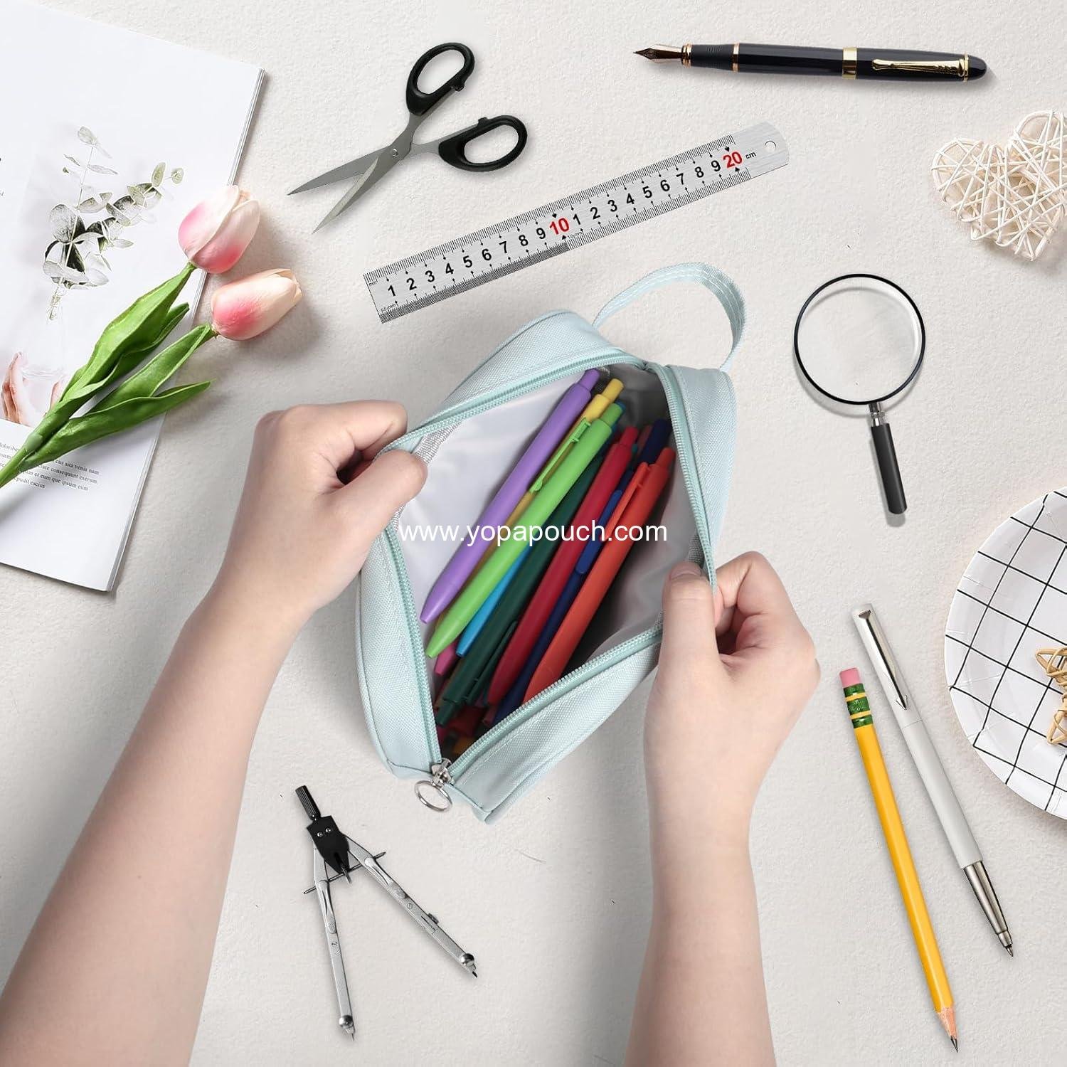 Wholesale Large Capacity Pencil Case, Zipper Pencil Box with Easy Grip Handle & Loop for School, Teens, Men, Women (Green) - Supplier