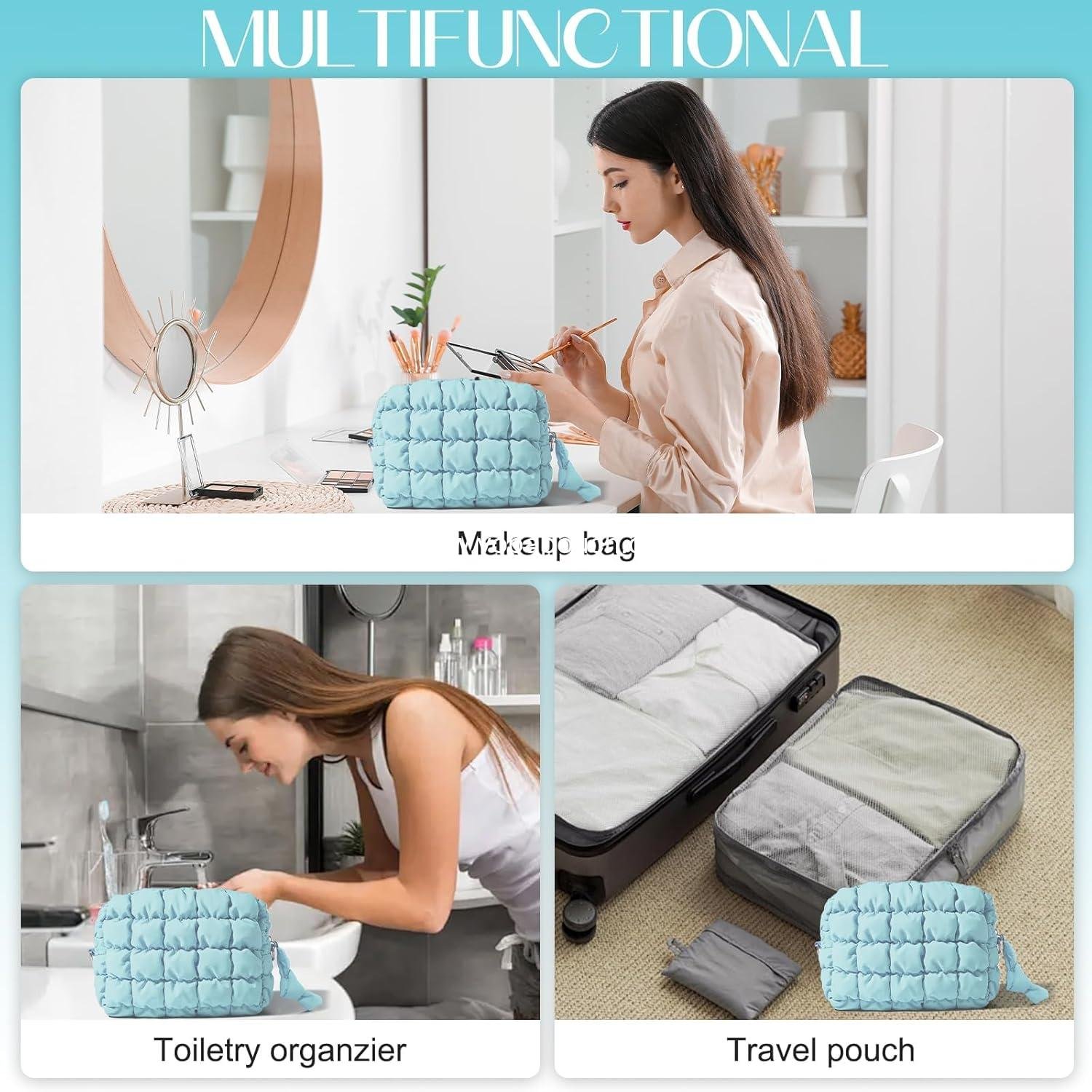 Wholesale Cotton Quilted Large Makeup Bag - Cute Cloud Toiletry Organizer for Portable Travel and Storage (Blue) - Supplier