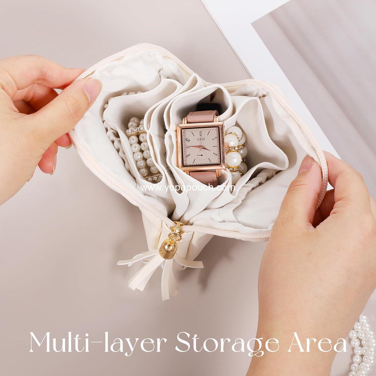 Wholesale Velvet Jewelry Pouch with Zipper, Small Travel Case, Portable Mini Organizer for Bracelets, Rings, and Earrings - Cream White, Supplier